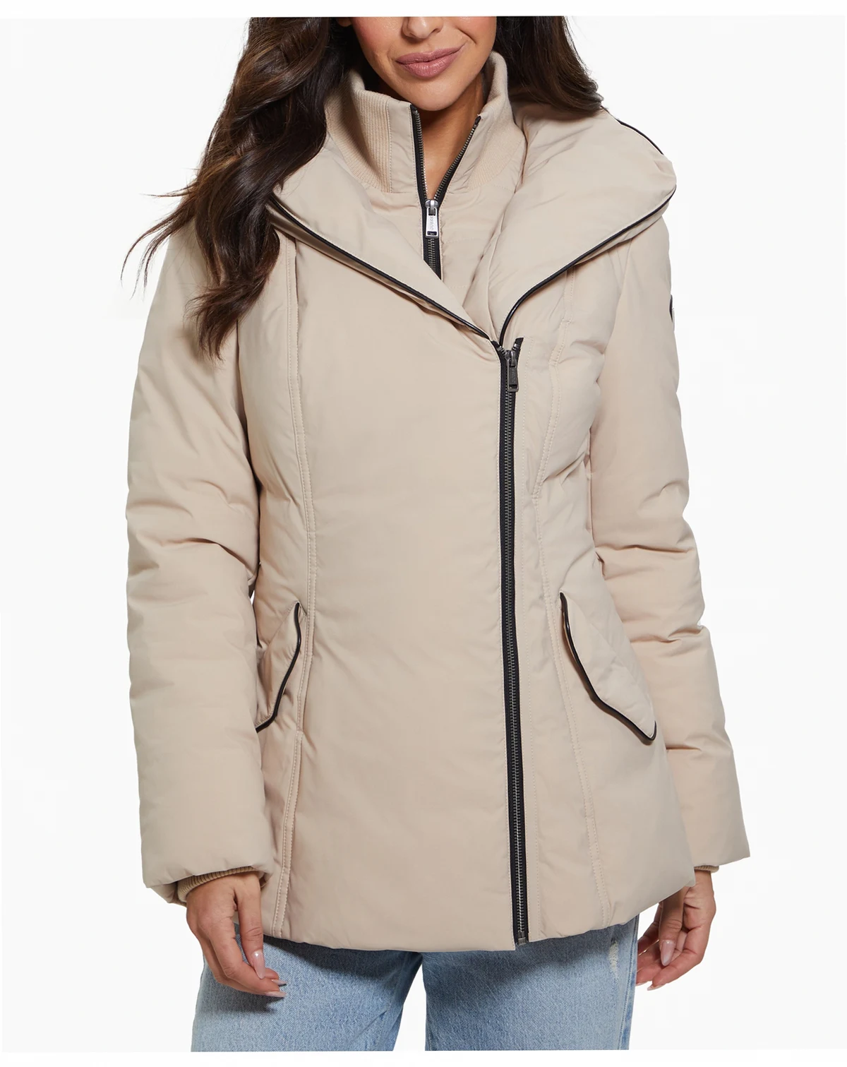 Women's Bibbed Shawl-Collar Hooded Puffer Coat