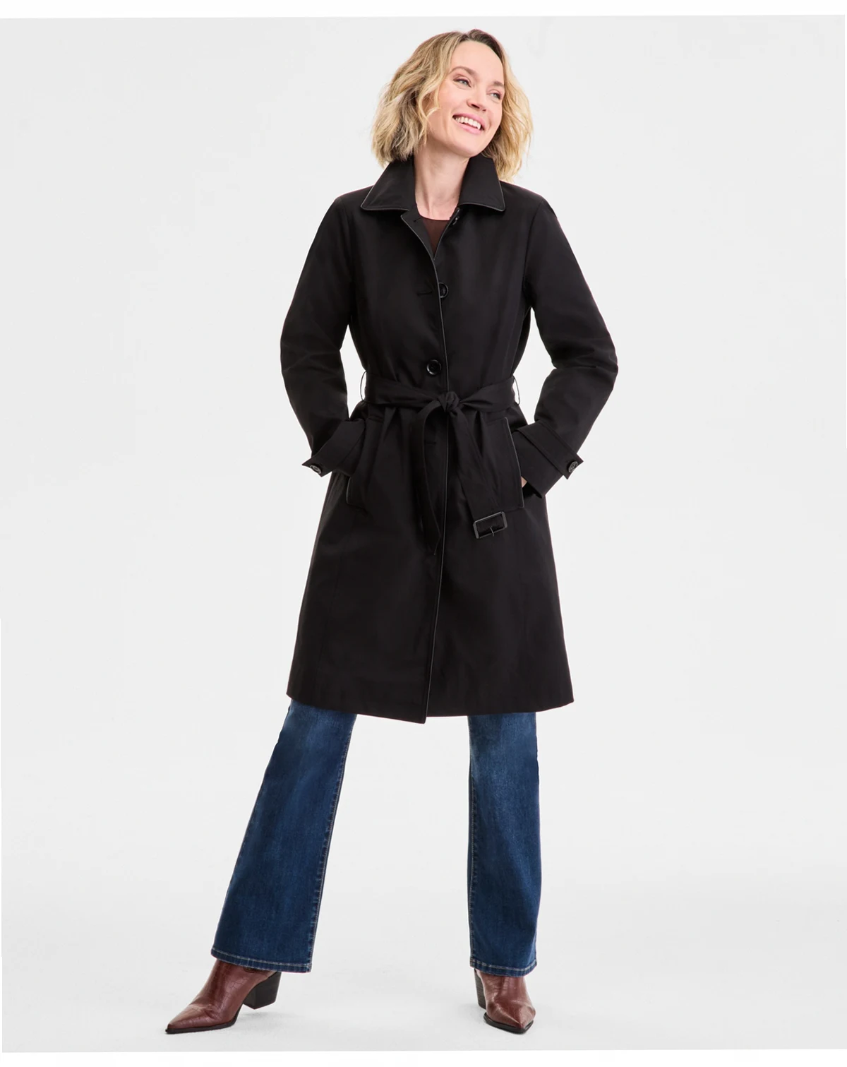 Women's Single-Breasted Belted Trench Coat