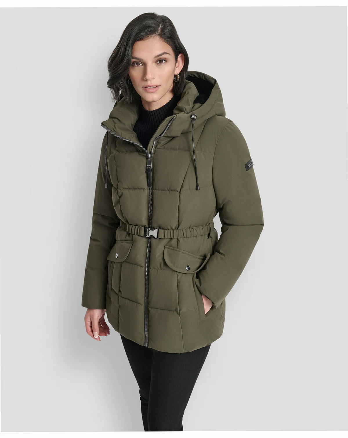 Women's Belted Hooded Puffer Coat