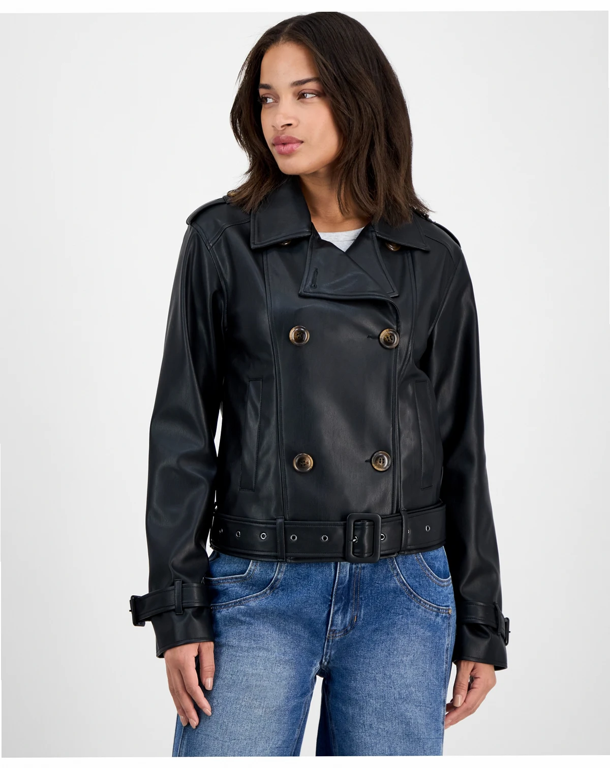 Women's Belted Faux-Leather Jacket
