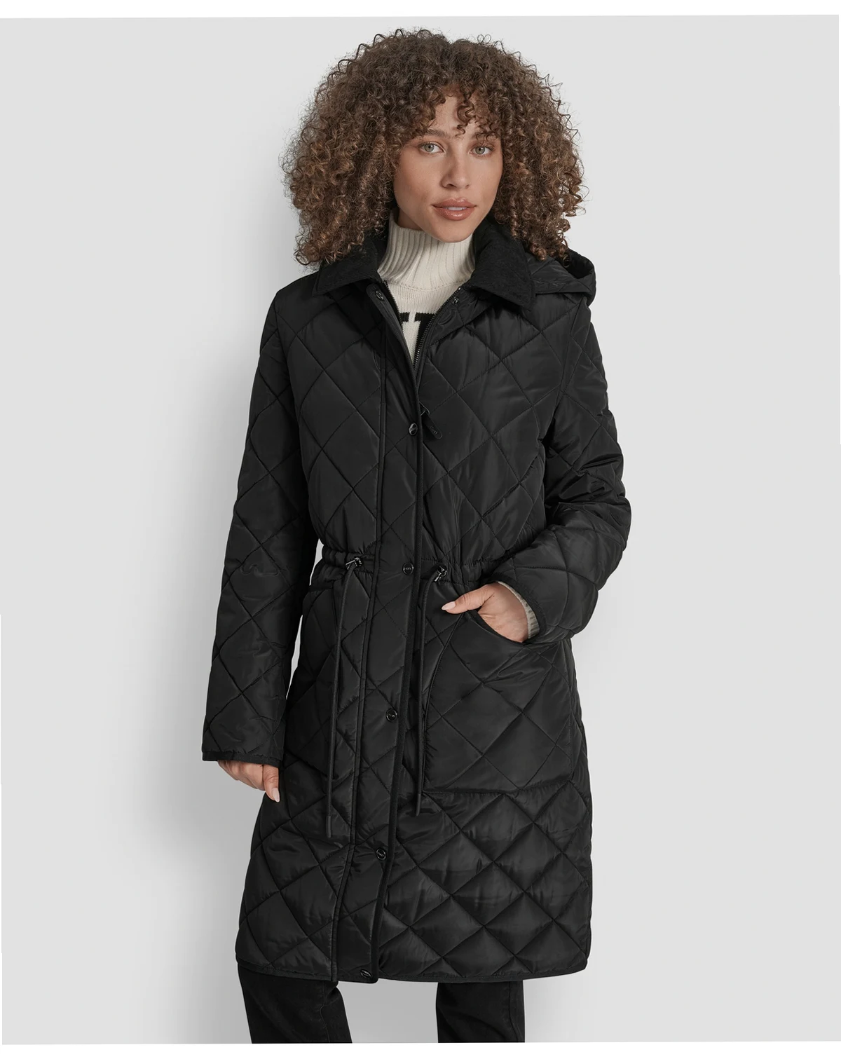 Women's Corduroy-Collar Quilted Anorak Coat