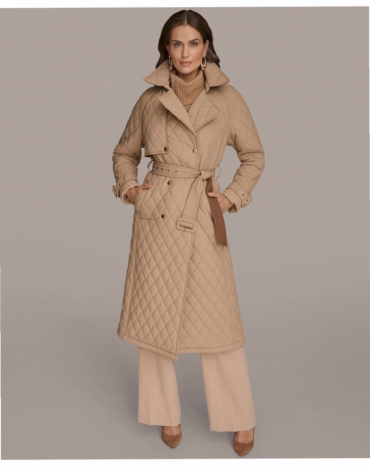 Women's Belted Maxi Quilted Coat