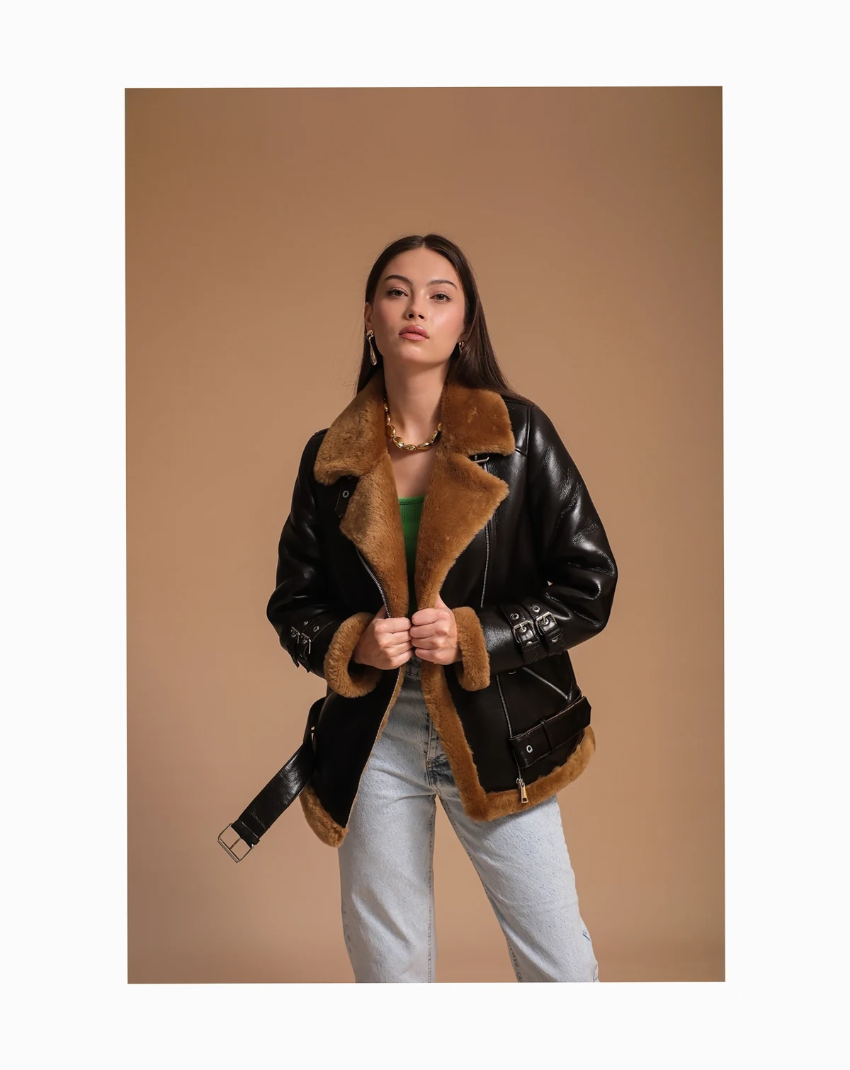 Women's Leather Sheepskin Jacket, Brown, Created for Macy's