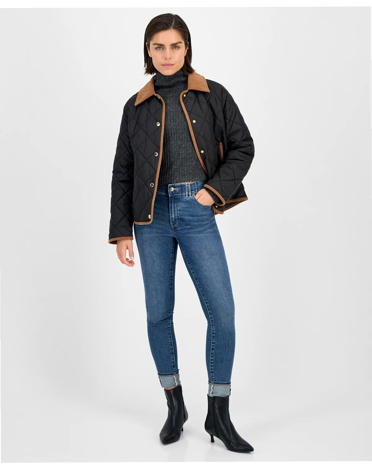 Women's Reversible Quilted Corduroy-Trim Coat