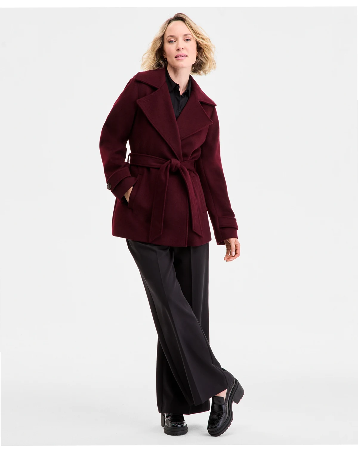 Women's Double-Breasted Belted Wrap Coat, Exclusively at Macy's