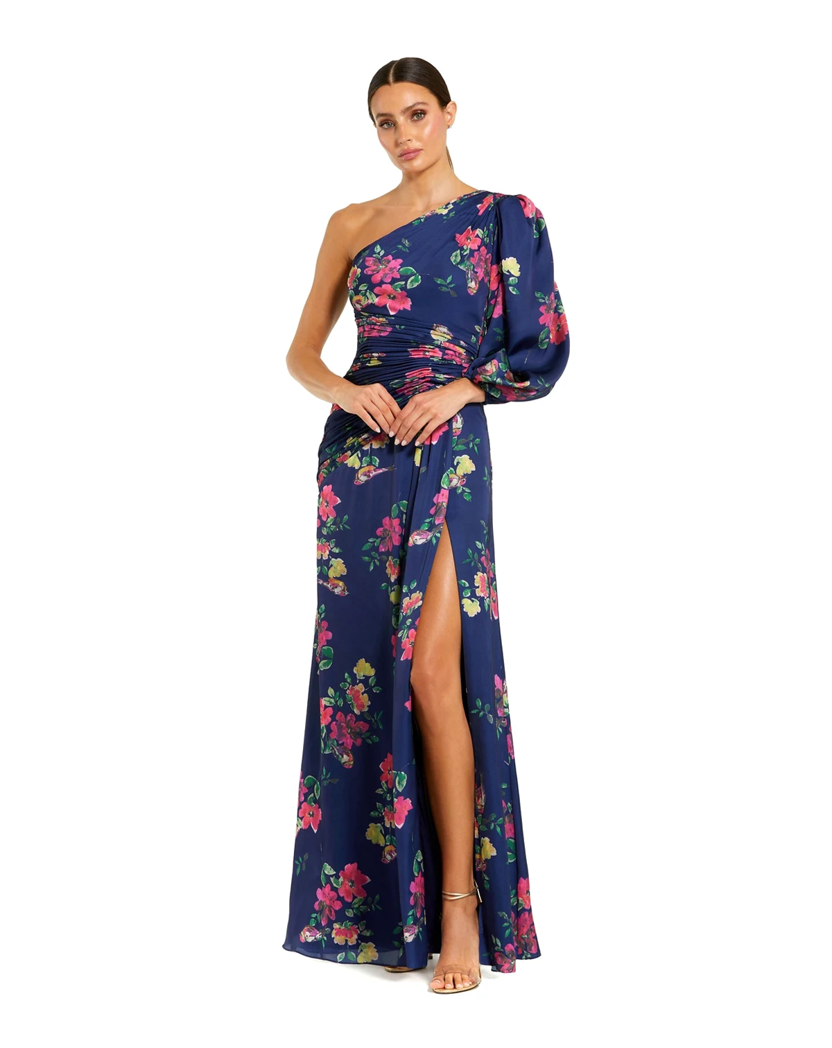 Women's Ieena Plum Floral Print One Sleeve Gown