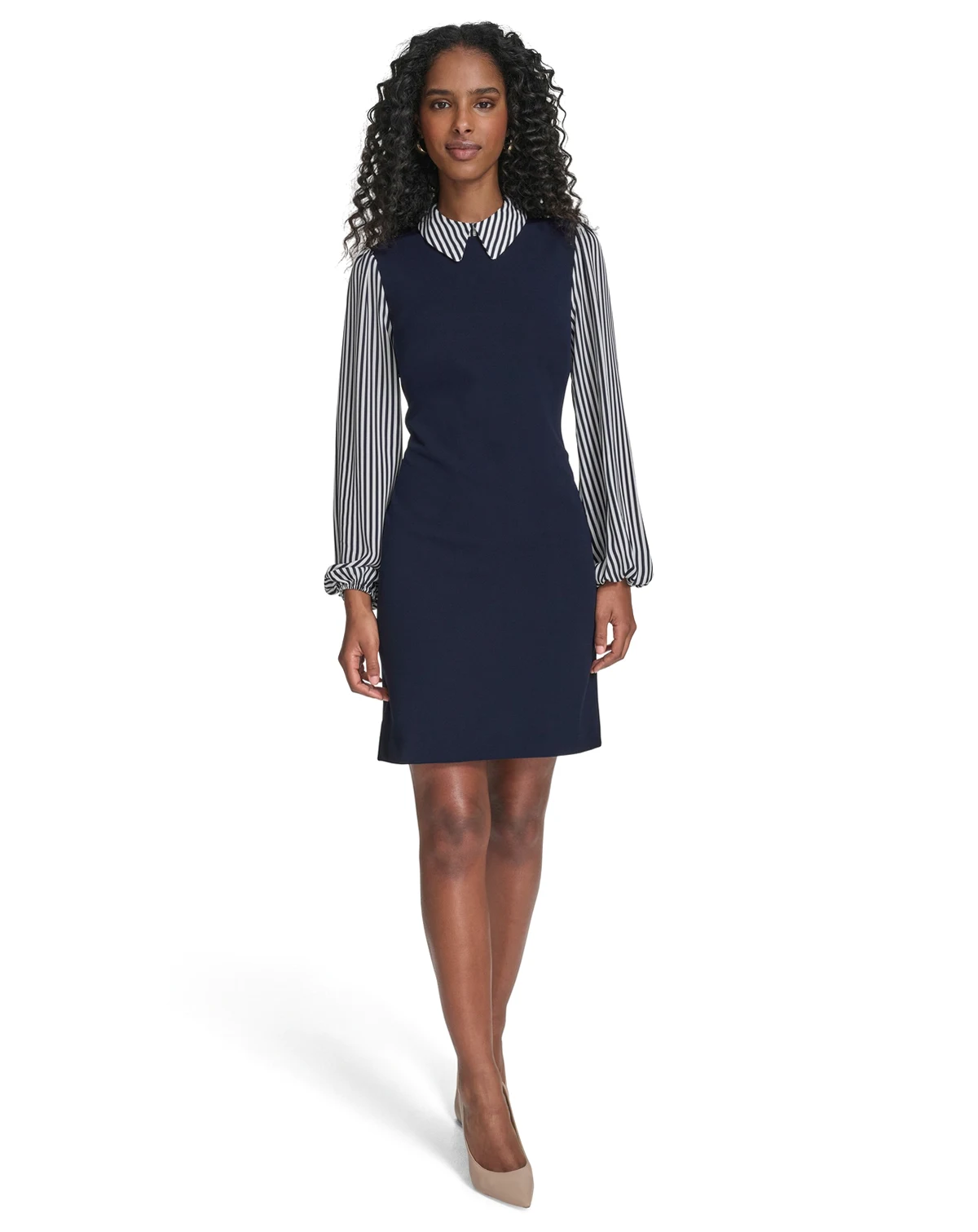 Women's Striped Collared Short Dress