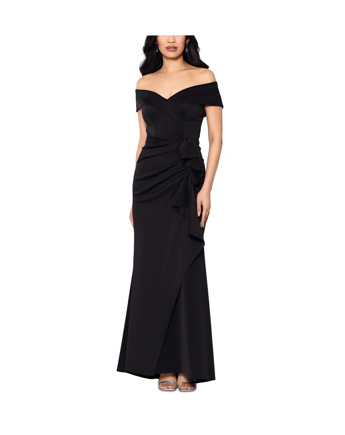Petite Off-The-Shoulder Ruffle Gown