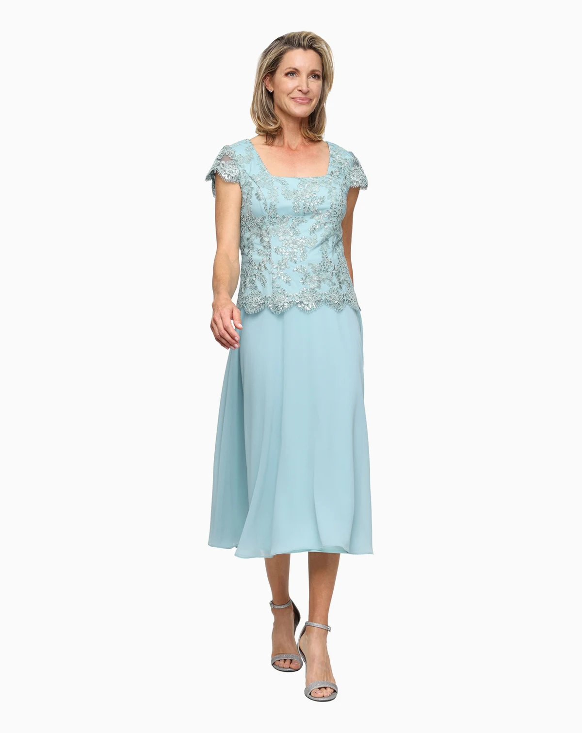 Petite Embroidered Tulle Midi Dress