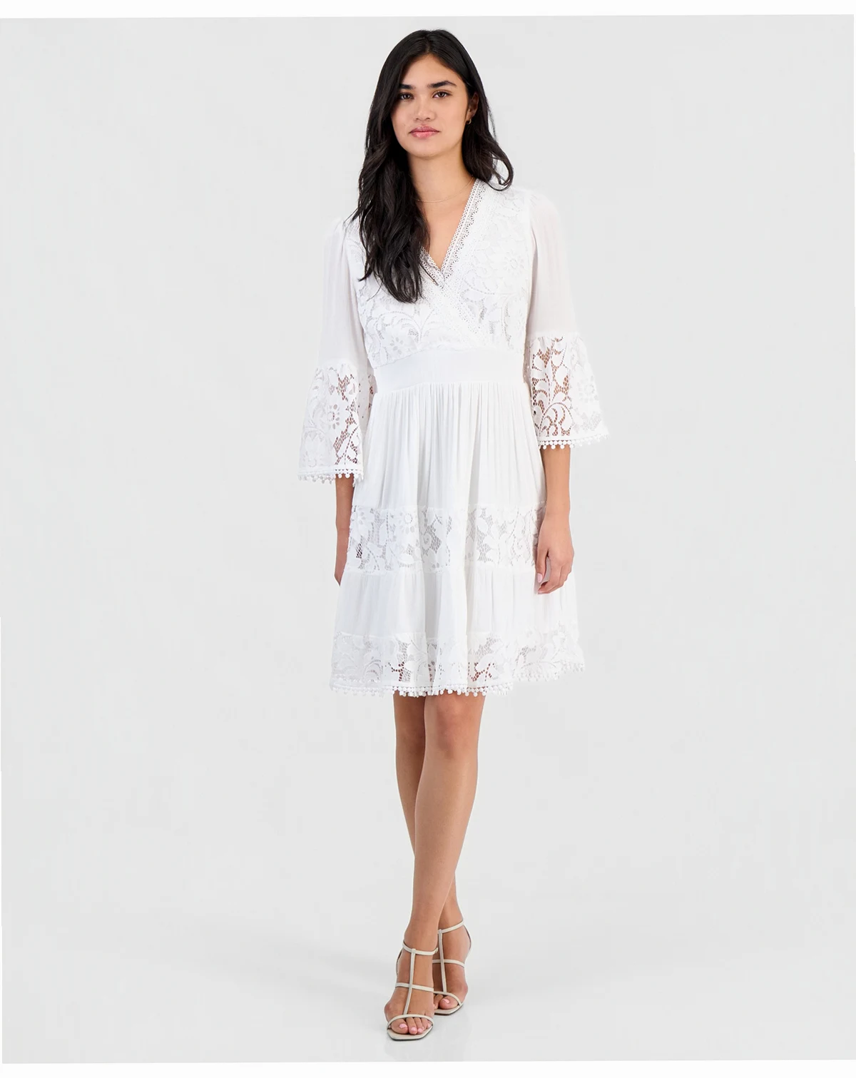 Petite Lace-Combo 3/4-Sleeve Dress