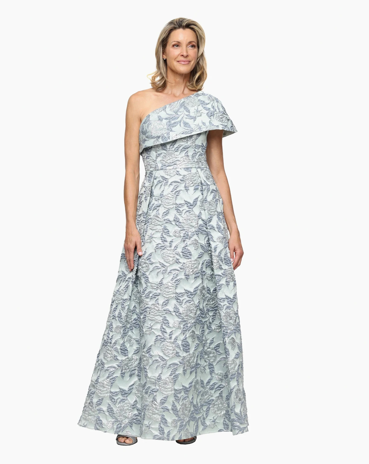 Petite One-Shoulder Jacquard Gown