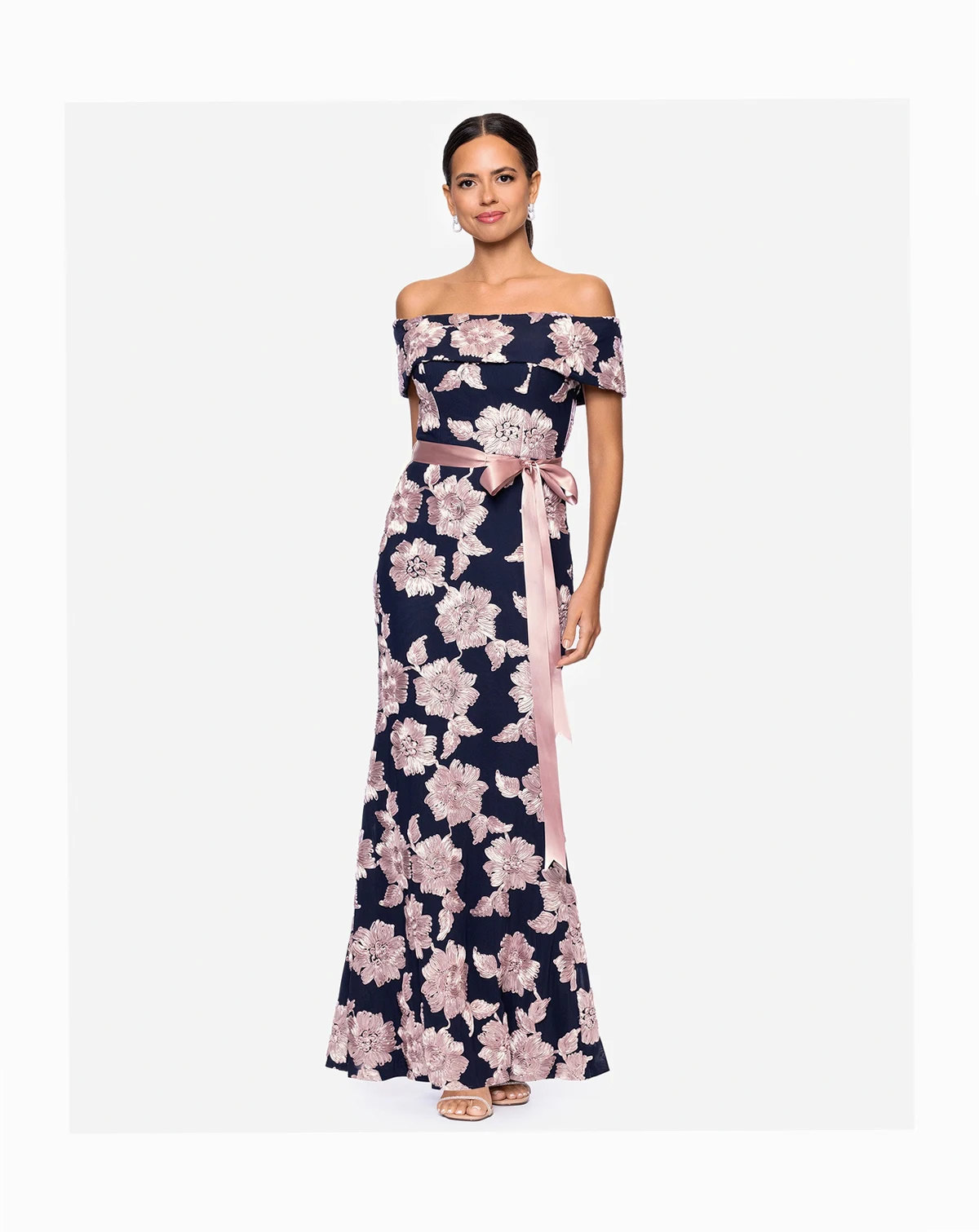 Petite Printed Off-The-Shoulder Gown
