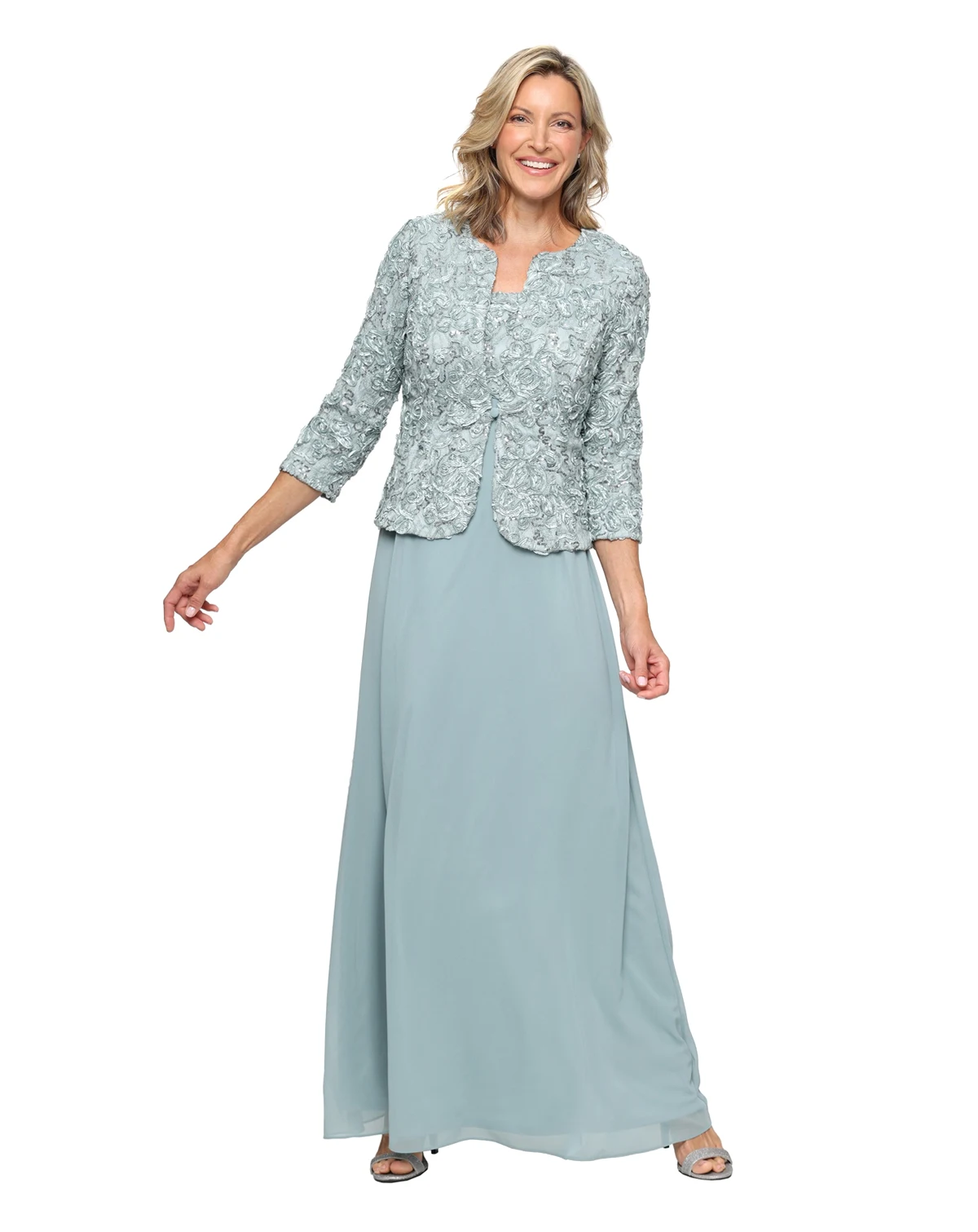 Petite Soutache-Bodice Gown & Jacket Dress
