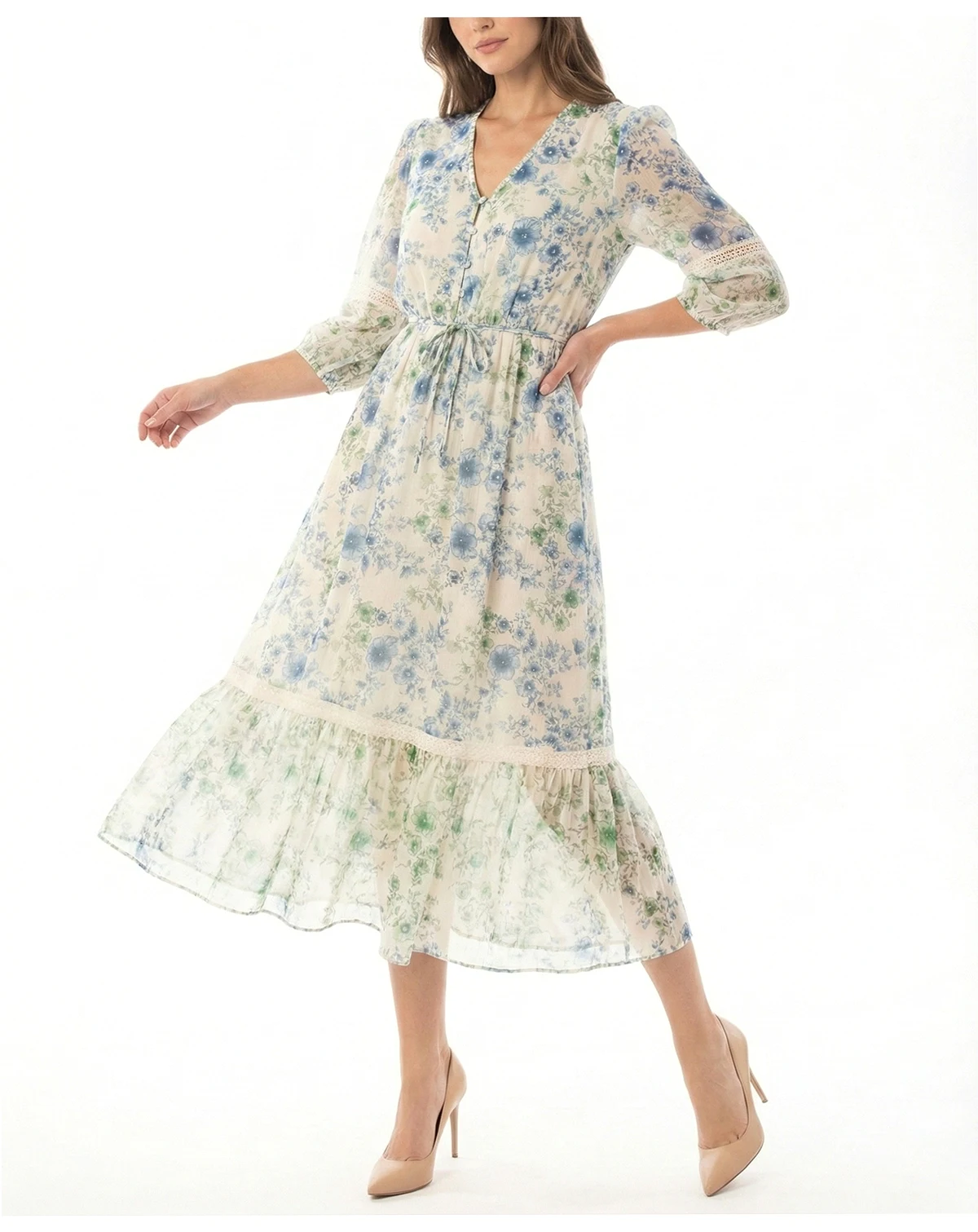 Petite Chiffon Button-Front Midi Dress