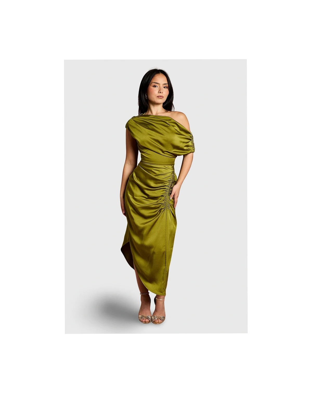 Women's Satin One Shoulder Midi Dress