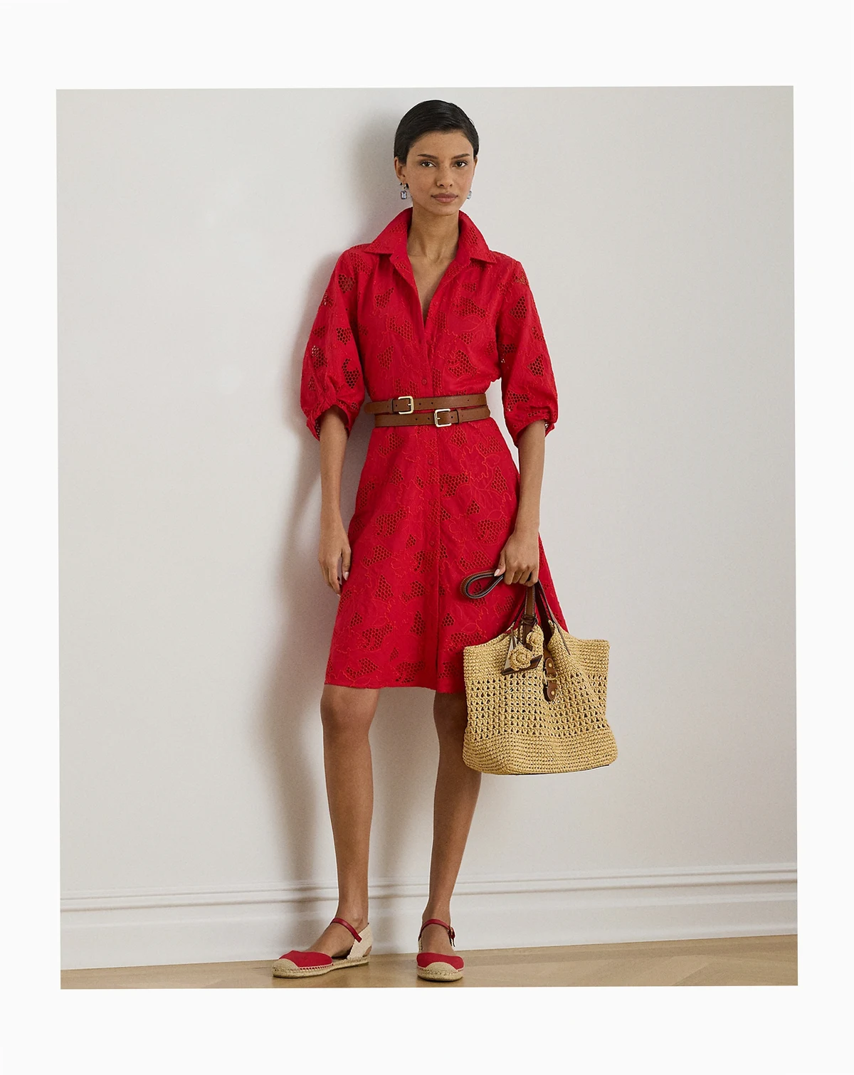 Petite Eyelet Voile Balloon-Sleeve Shirtdress