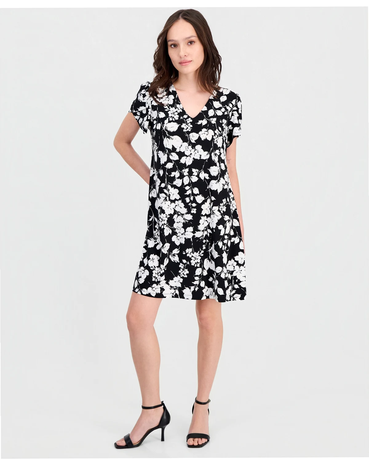 Petite Tulip-Sleeve Printed Swing Dress