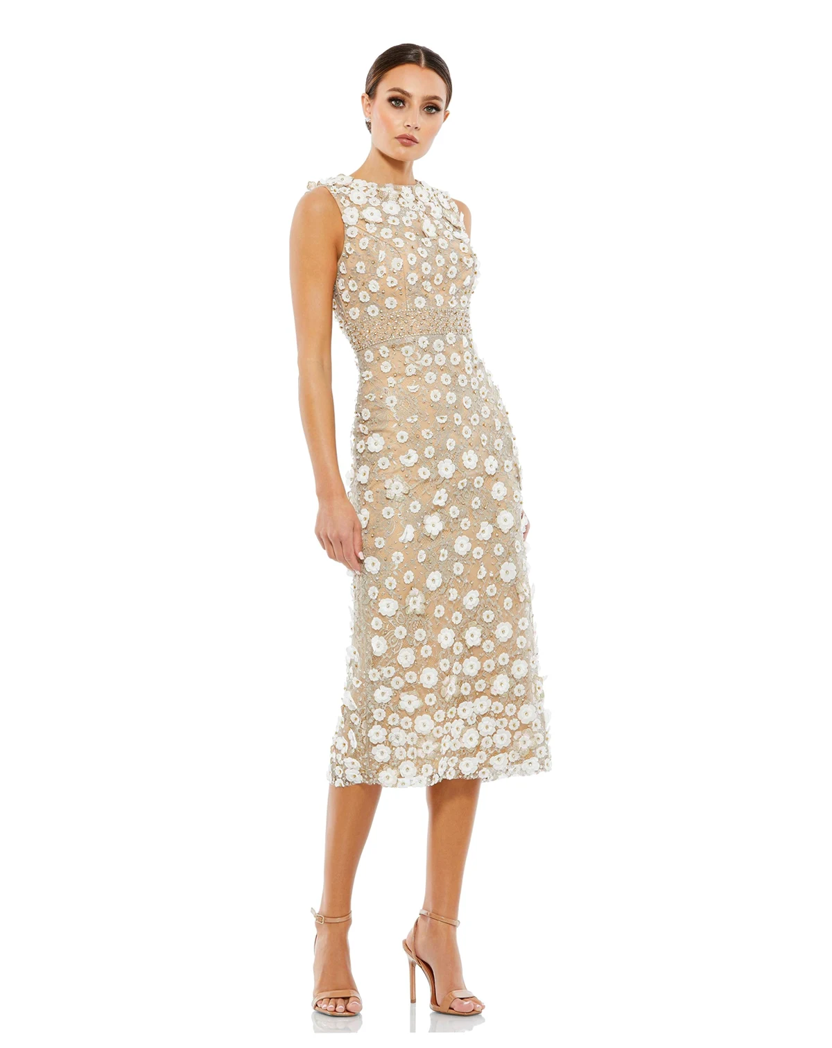 Petite Floral Applique Sleeveless Midi Dress