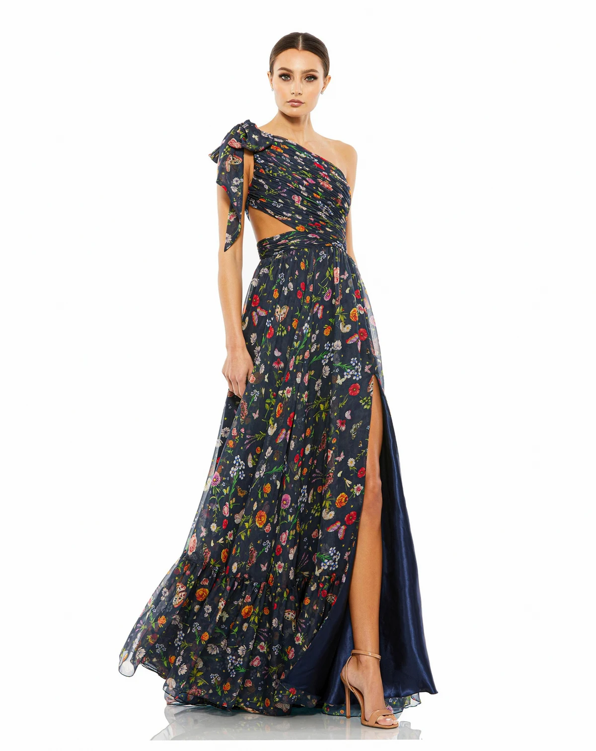 Petite One-Shoulder Cut-Out Flowy Gown