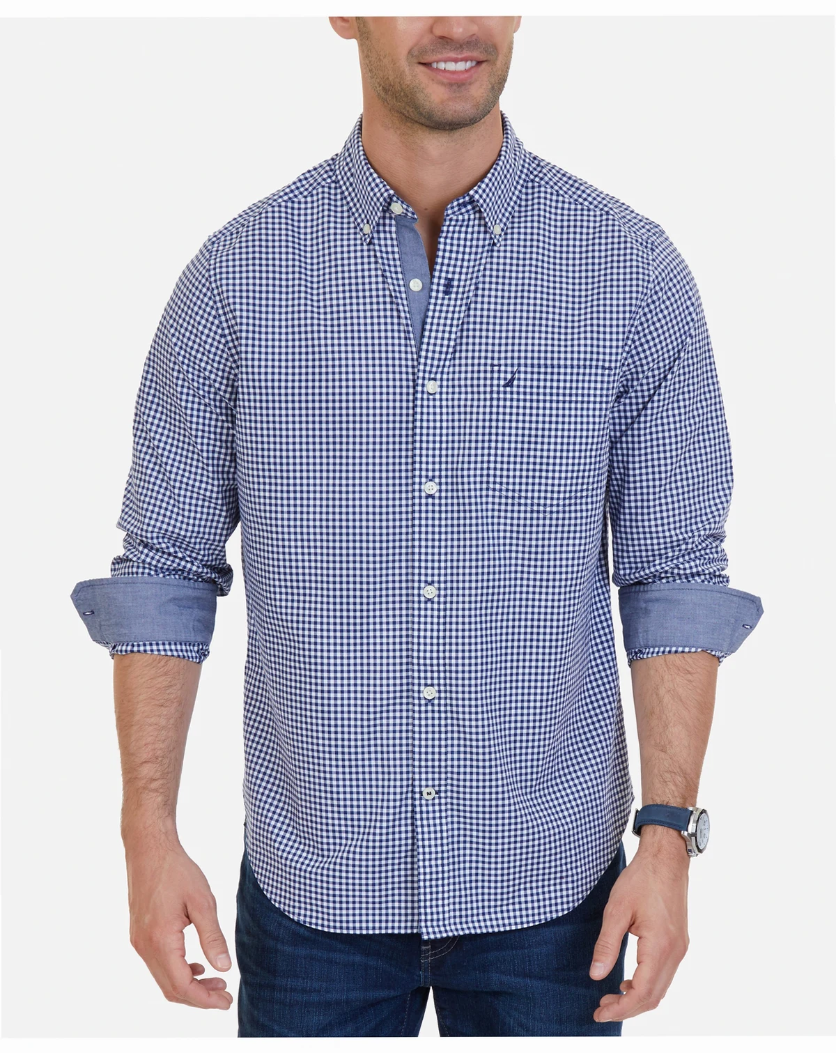 Men's Classic-Fit Long-Sleeve Gingham Check Poplin Shirt