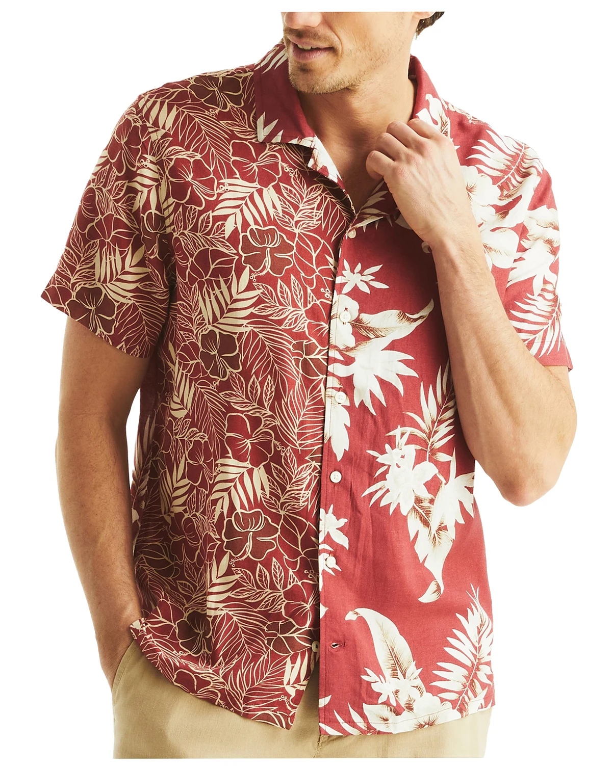 Men's Printed Tropical Button-Up Camp Shirt