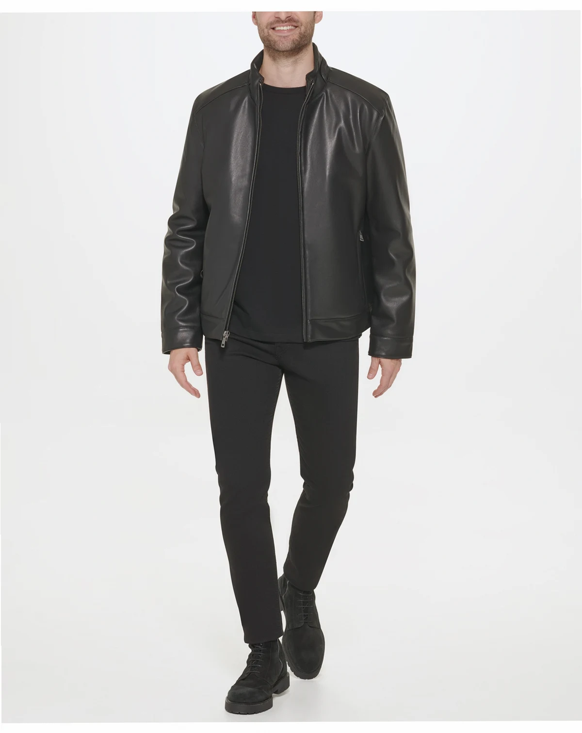 Men's Faux-Leather Motto Jacket