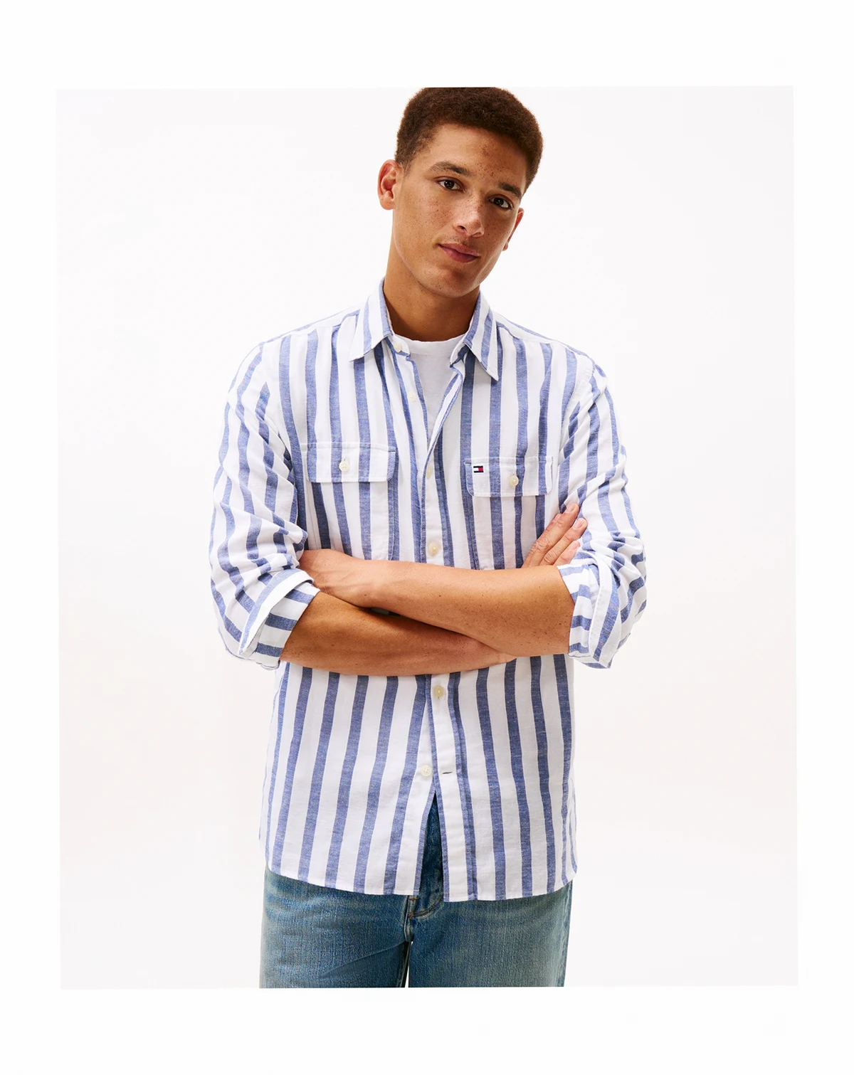 Men's Twill Linen-Blend Striped Relaxed Fit Shirt