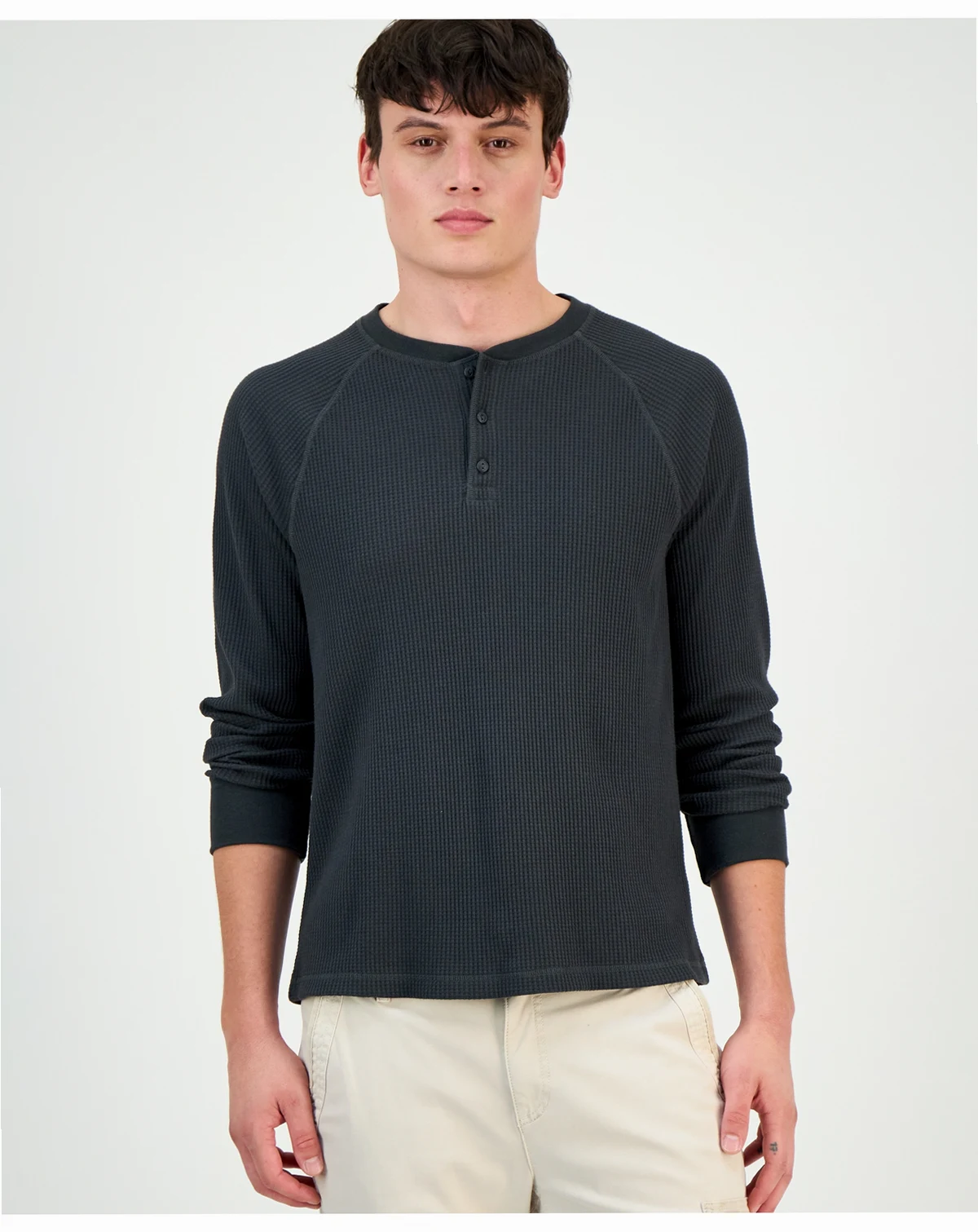 Men's Thermal Waffle-Knit Henley Shirt, Macy's Exclusive
