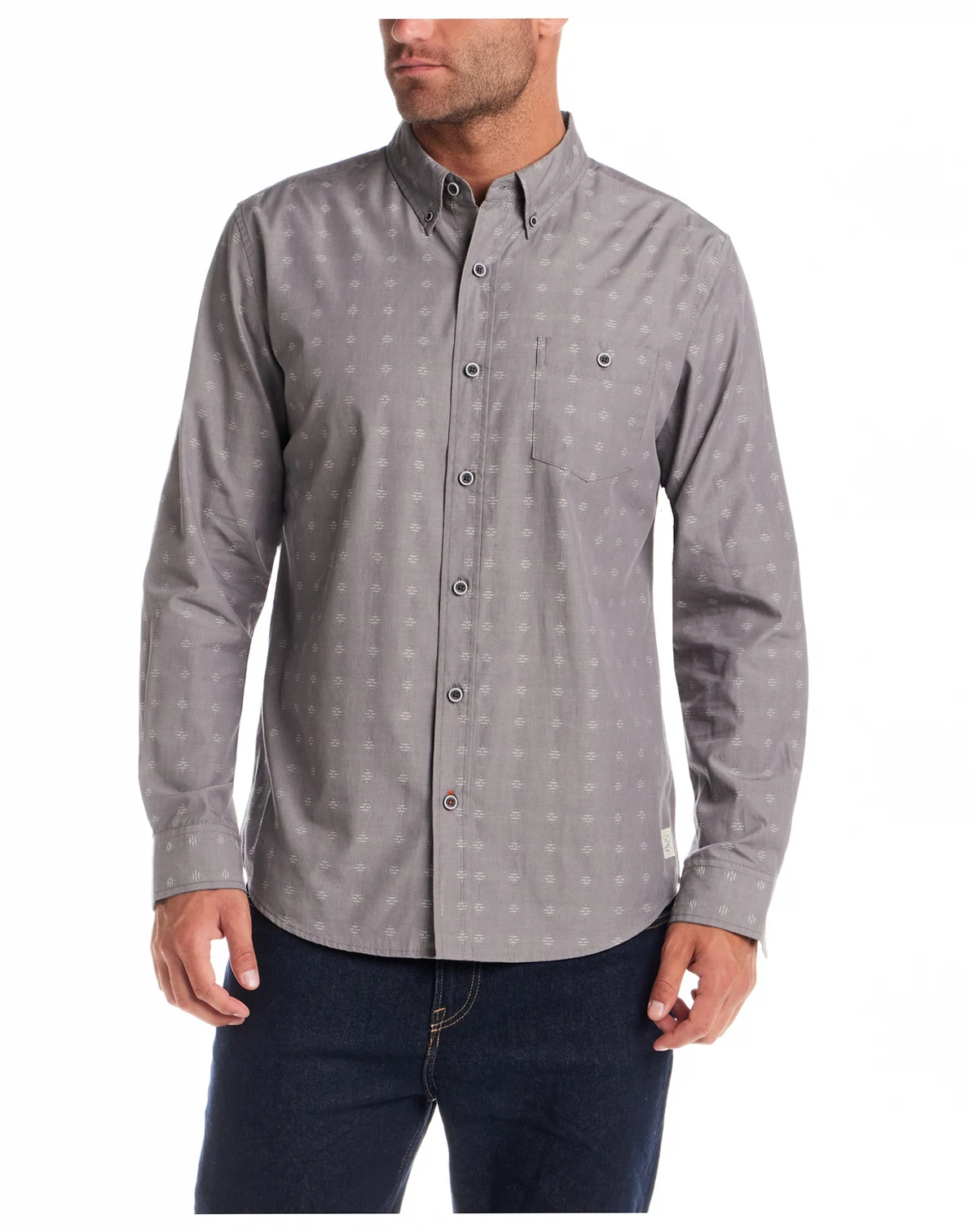 Men's Long-Sleeve Jacquard Dobby Chambray Shirt