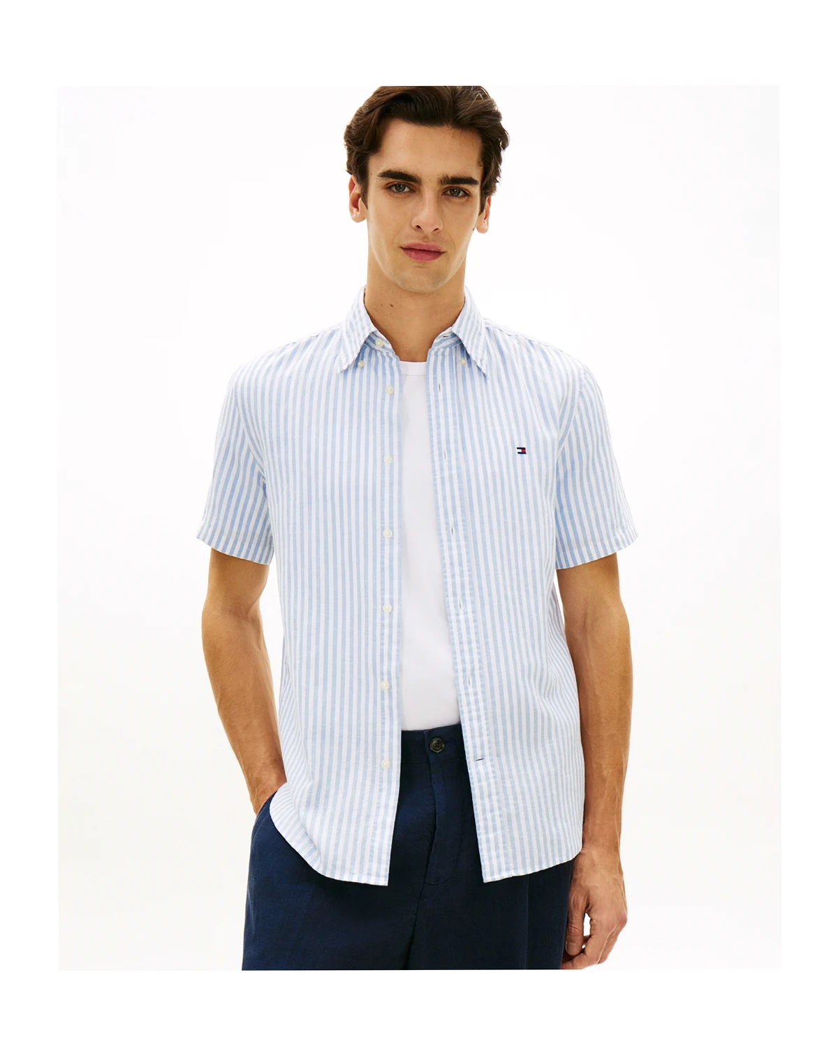 Men's Regular Linen-Blend Bengal Stripe Shirt