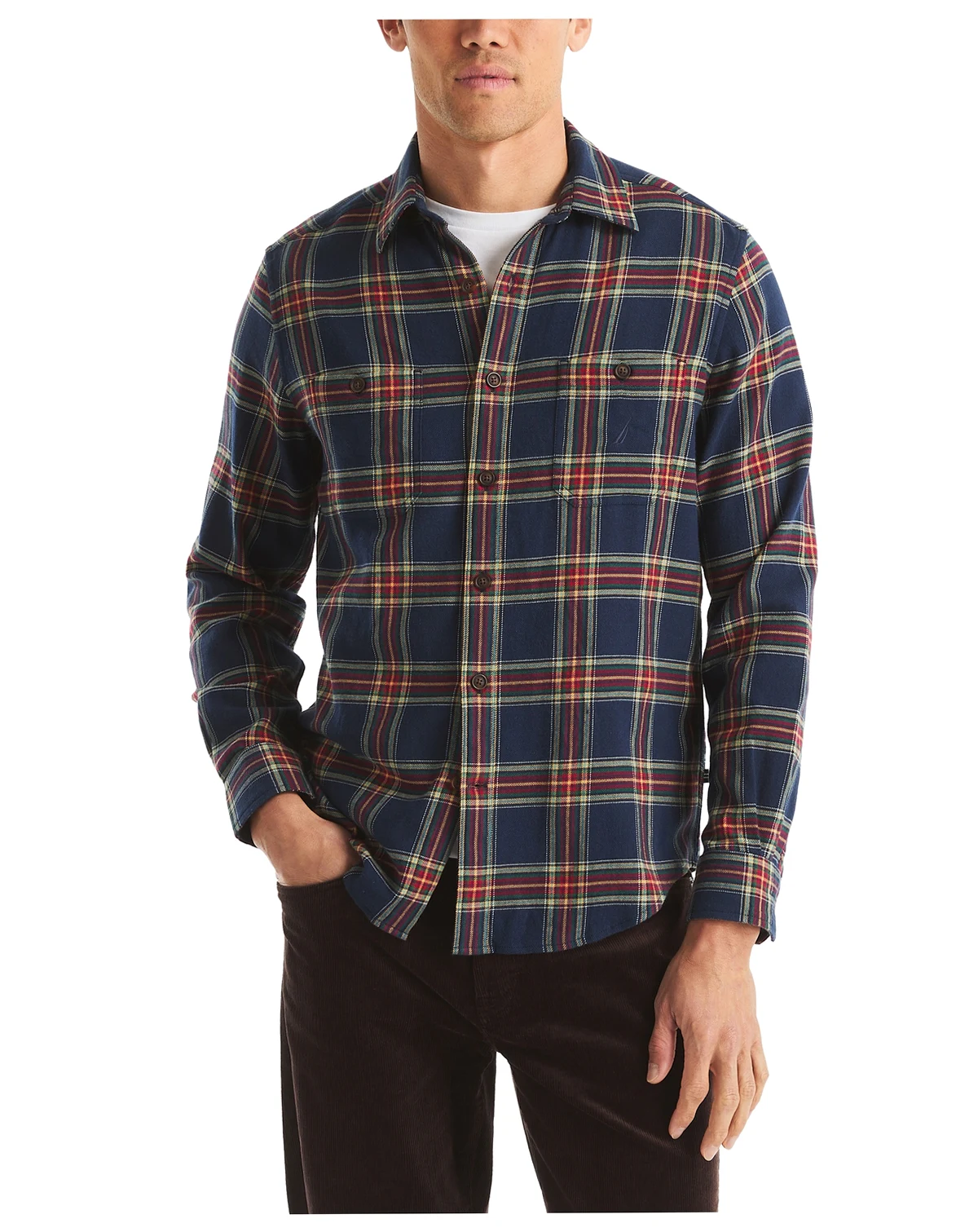 Men's Long Sleeve Stretch Flannel Plaid Shirt
