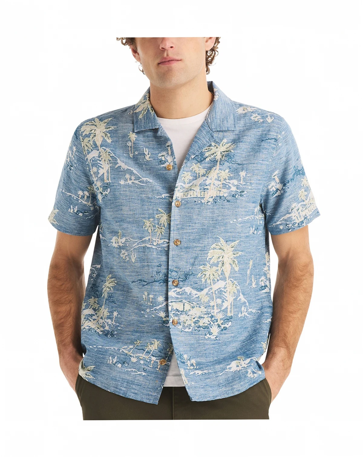 Men's Linen Short-Sleeve Camp-Collar Shirt