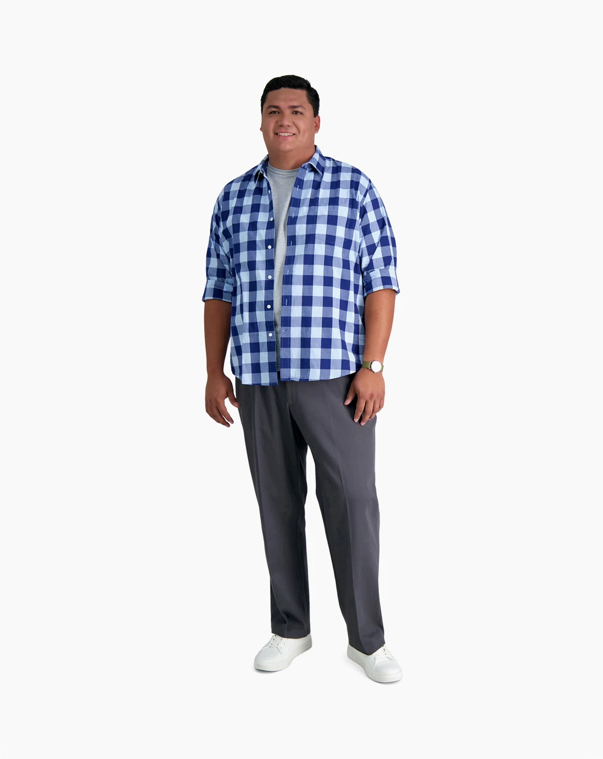 Men's Big & Tall Premium No Iron Khaki Classic Fit Flat Front Hidden Expandable Waistband Pants