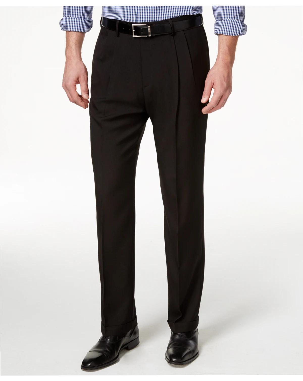 Men's ECLO Stria Classic Fit Pleated Hidden Expandable Waistband Dress Pants