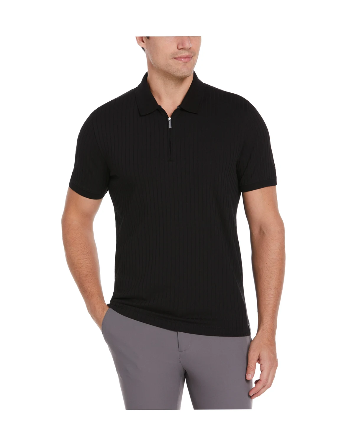 Men's Slim-Fit Ribbed-Knit Quarter-Zip Polo Shirt
