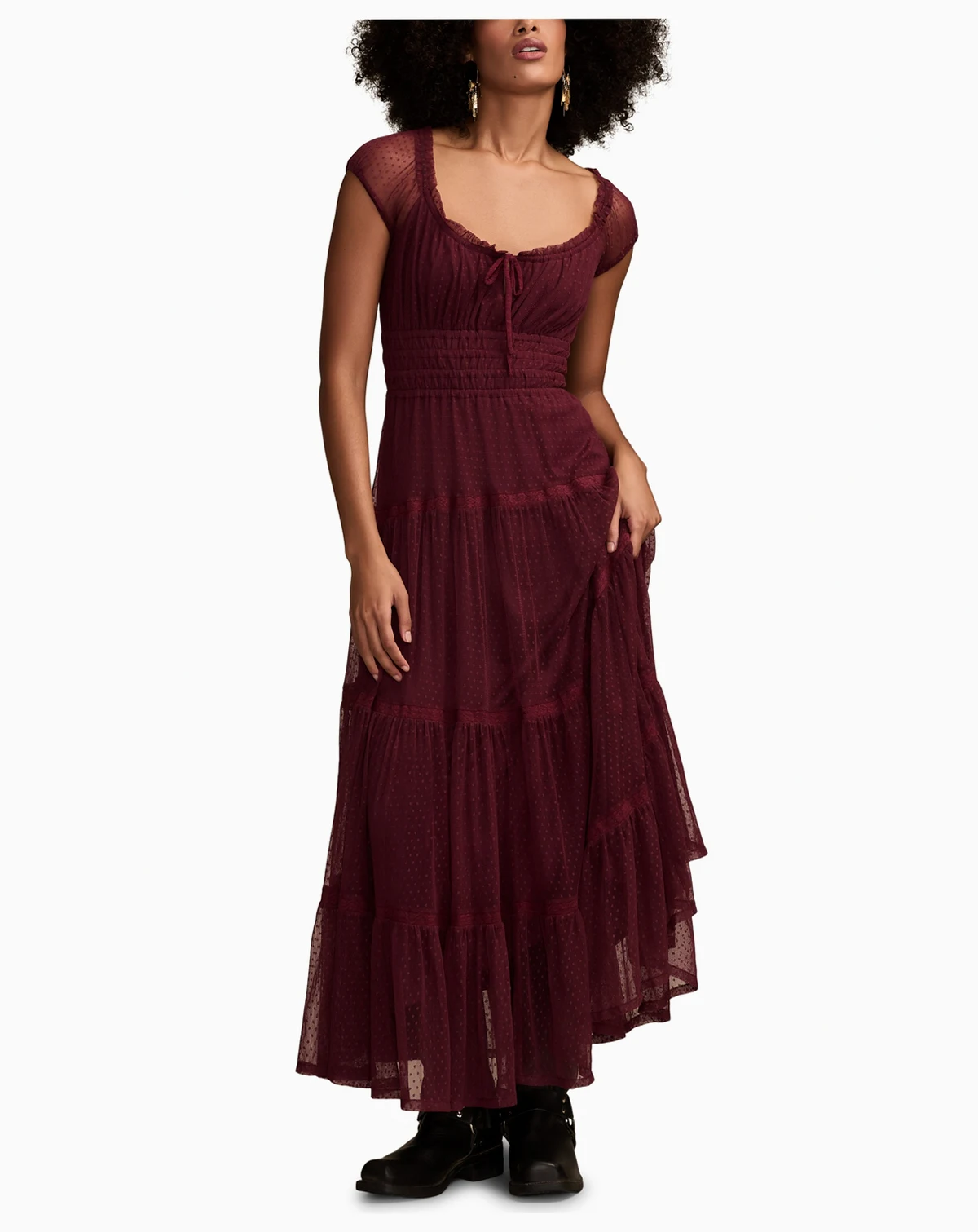 Women's Cinched Waist Tulle Maxi Dress