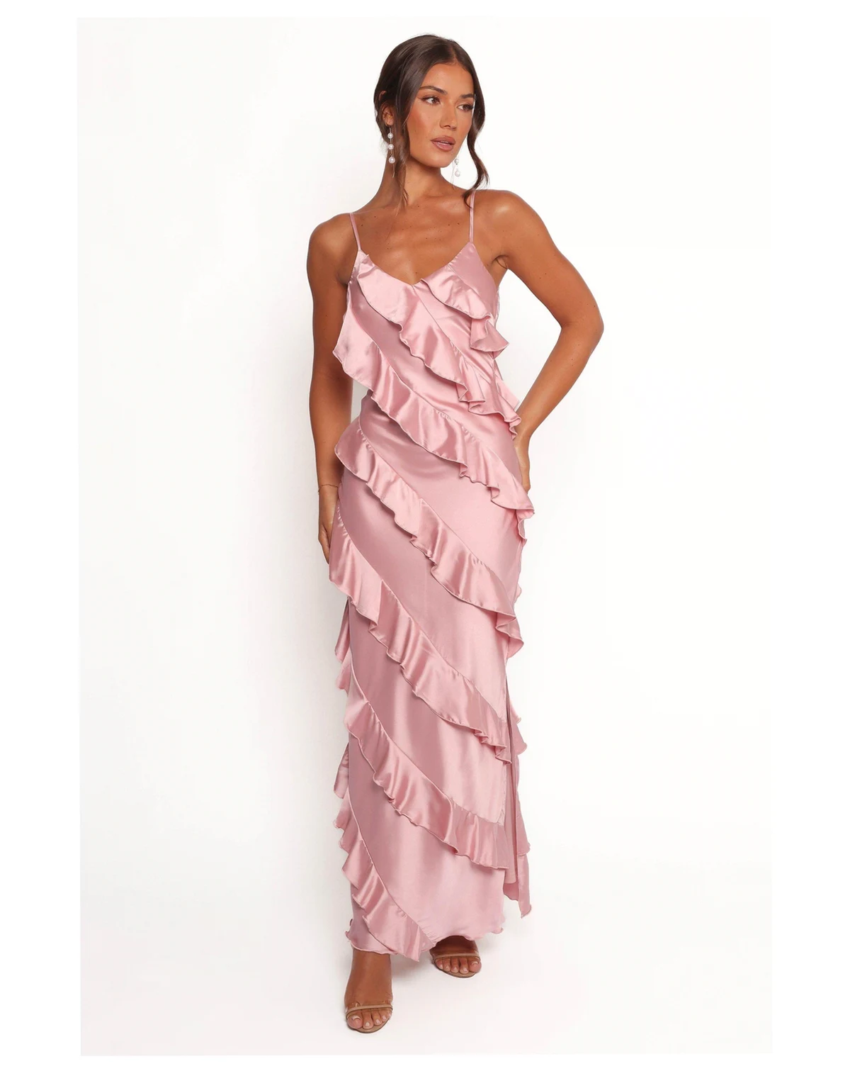 Women's Ciao Ruffles Maxi Satin Dress