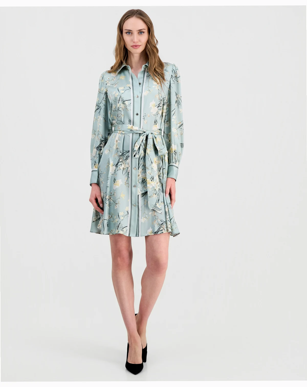 Women's Floral Printed Tie-Waist Shirtdress