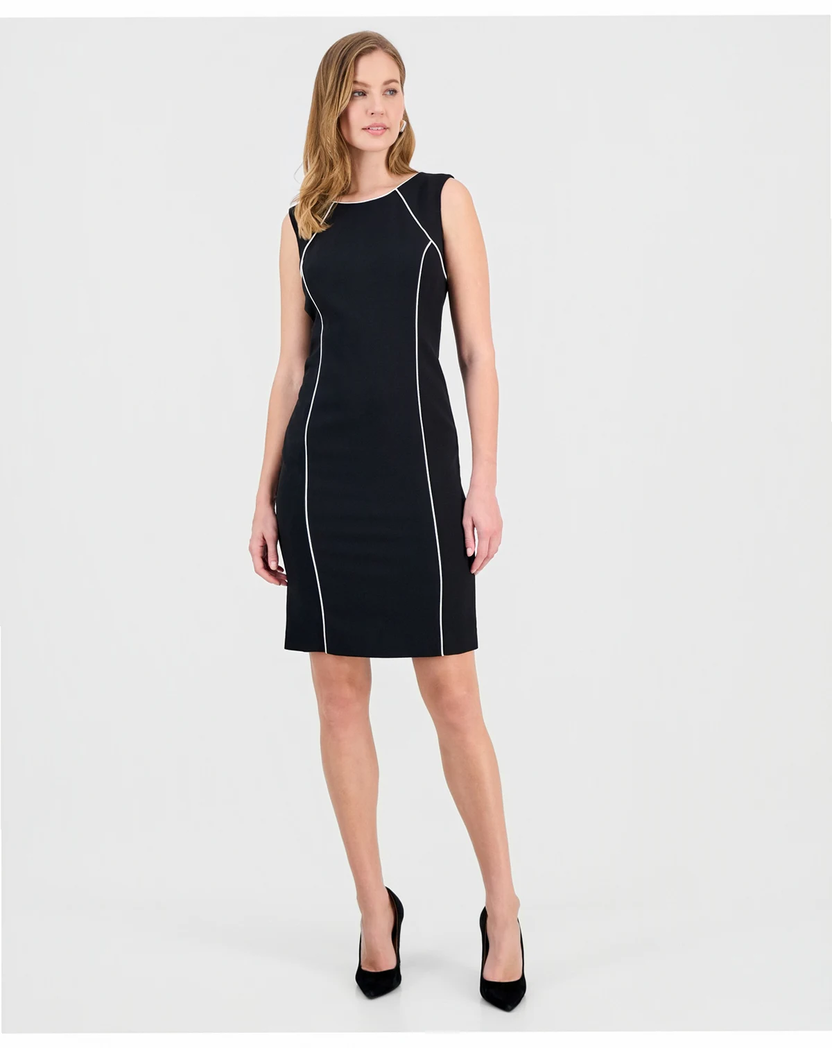 Women's Stretch-Crepe Contrast-Piping Sheath Dress