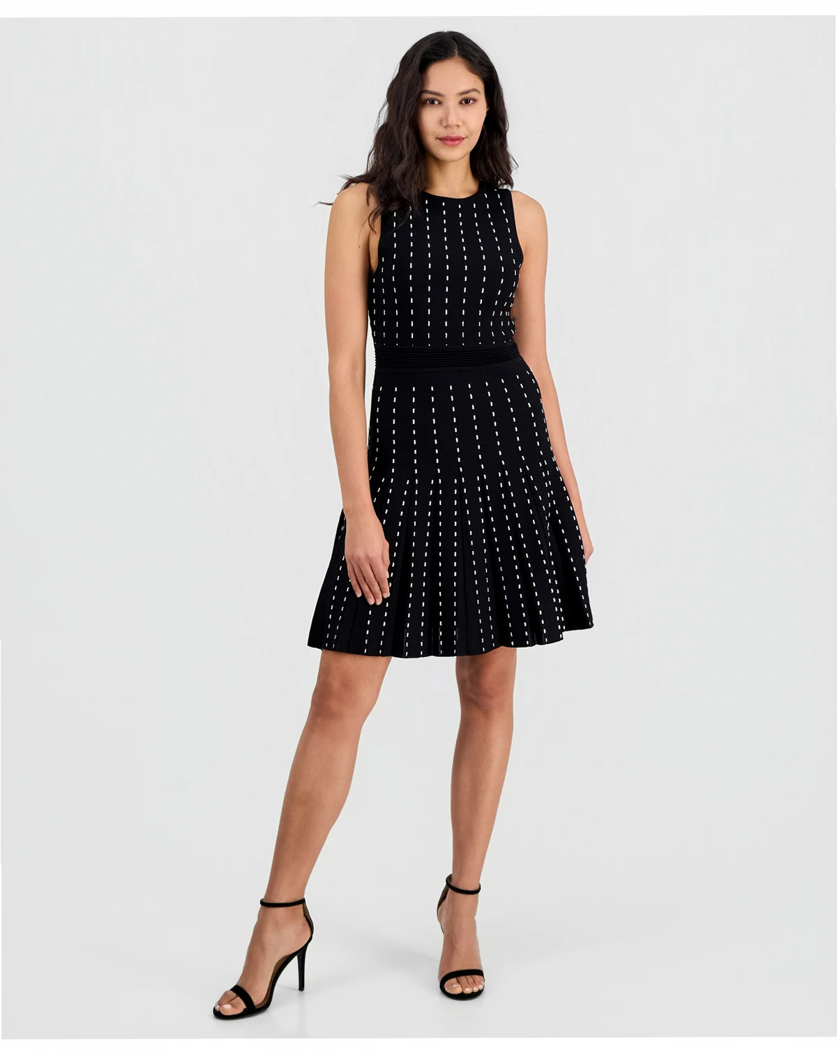 Women's Pinstripe Pleated Sweater Dress