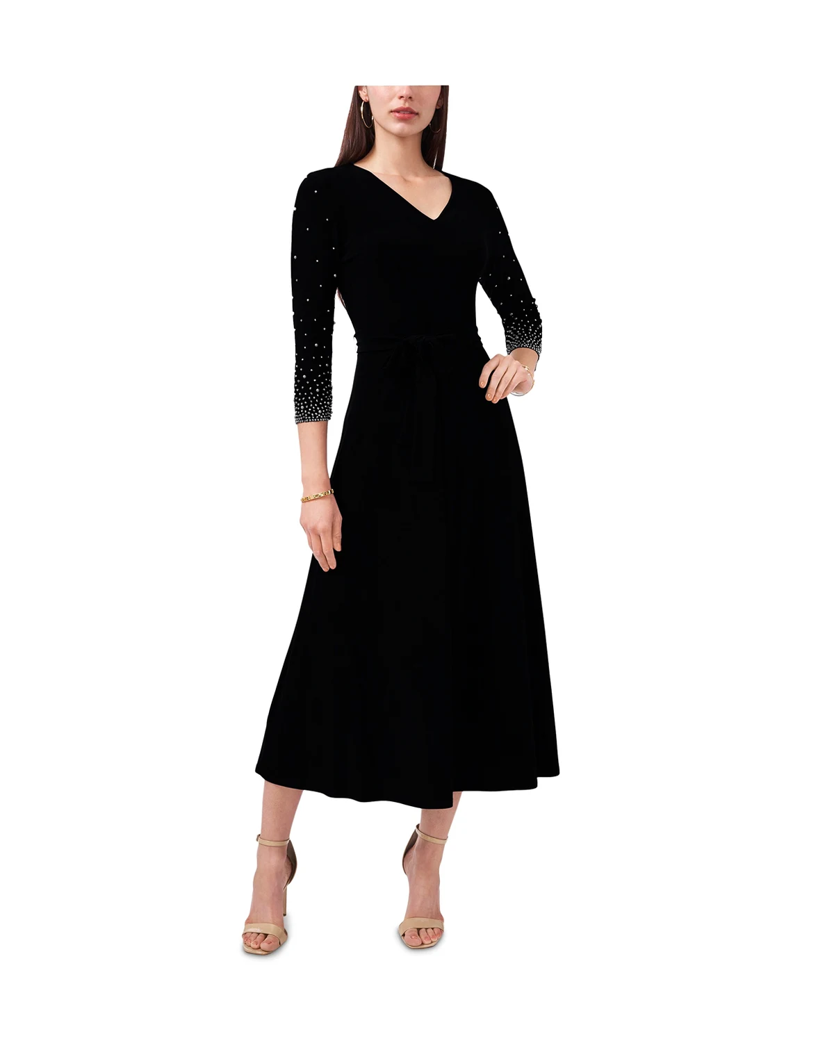 V-Neck Beaded Midi Dress