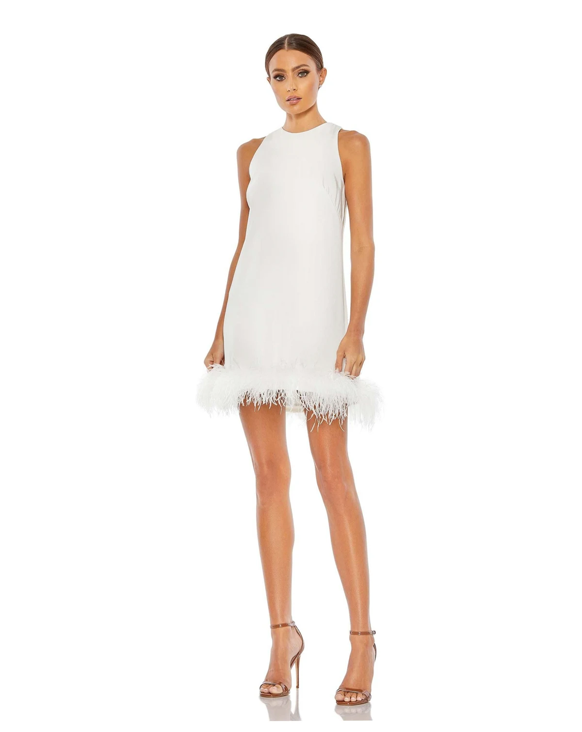 Women's Feathered Hem High Neck Sleeveless A Line Dress