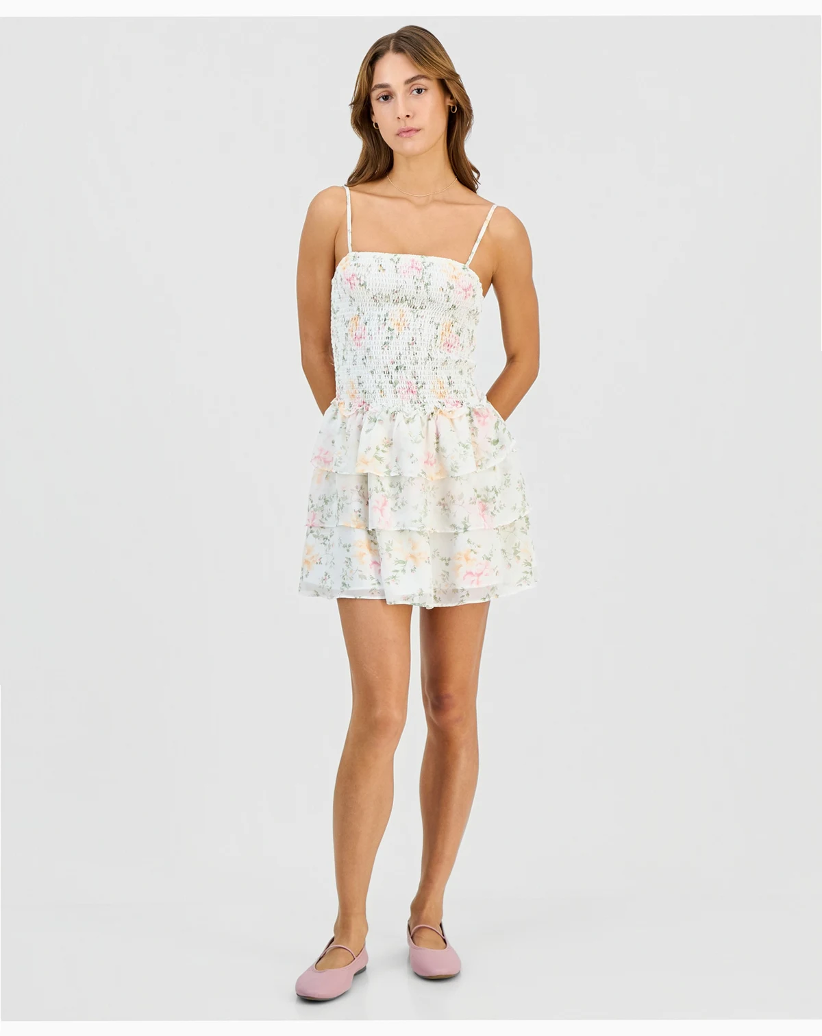 Juniors' Tiered-Skirt Sleeveless Mini Dress