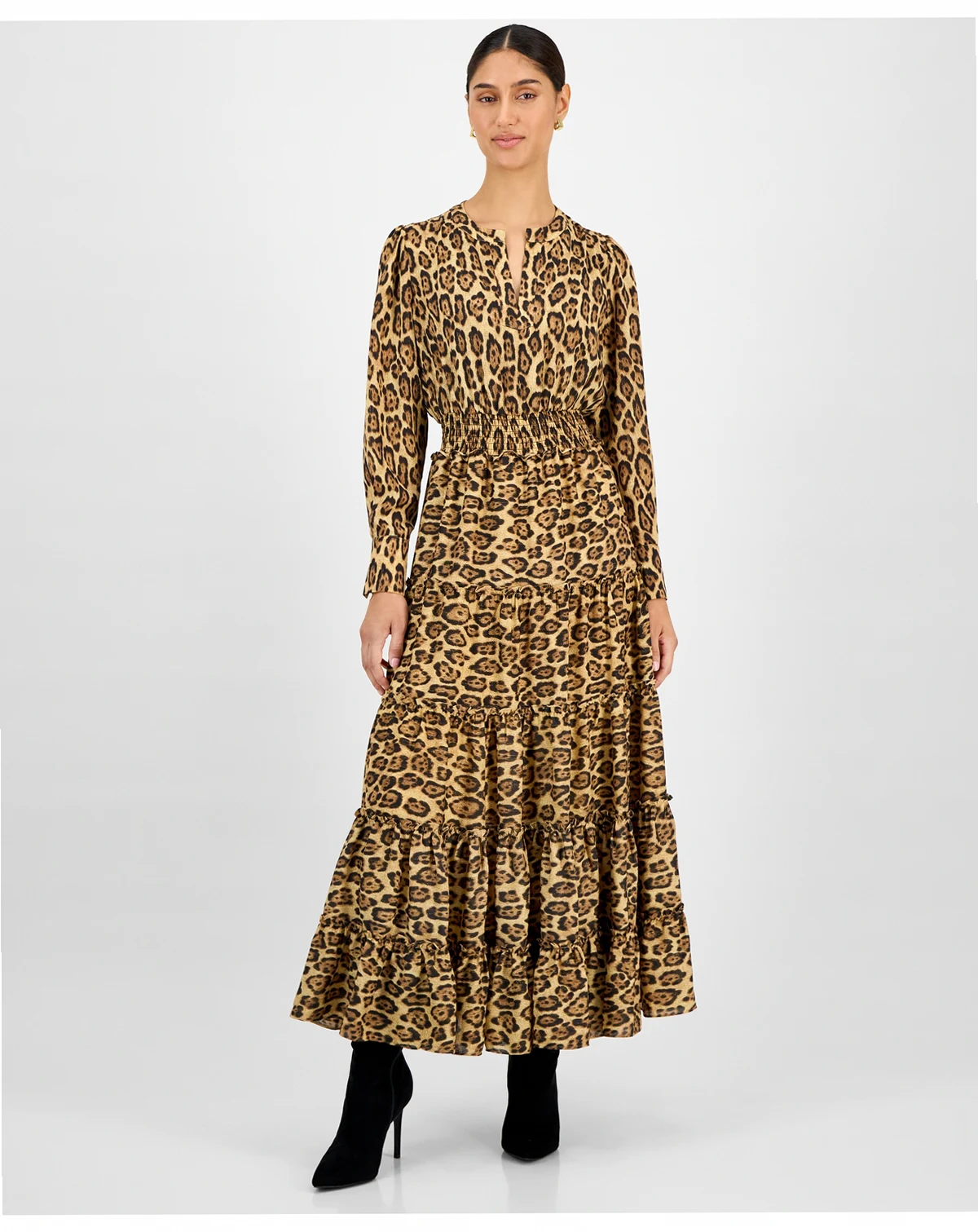 Women's Animal-Print Split-Neck Maxi Dress