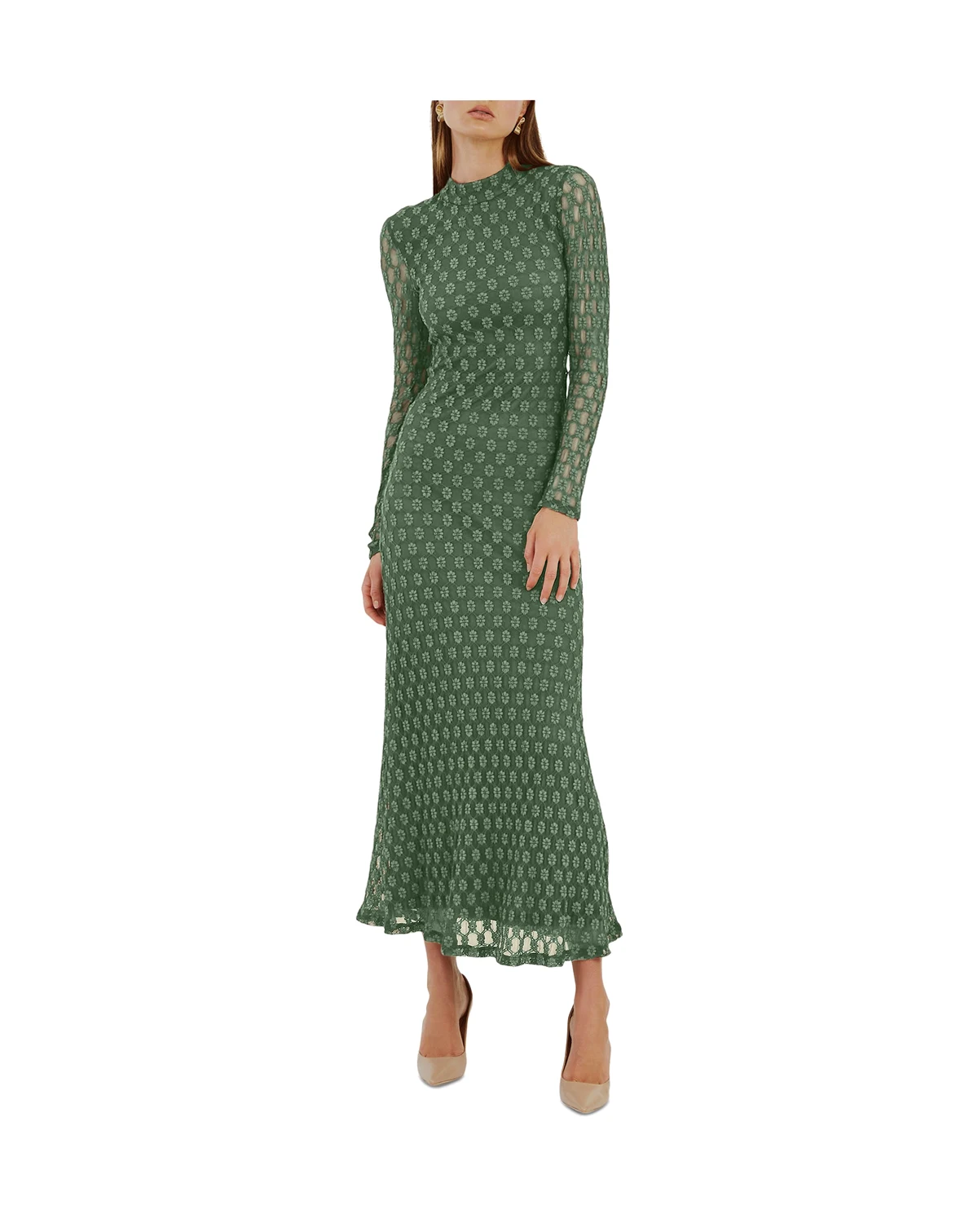 Women's Ola High-Neck Long-Sleeve Floral-Lace Dress
