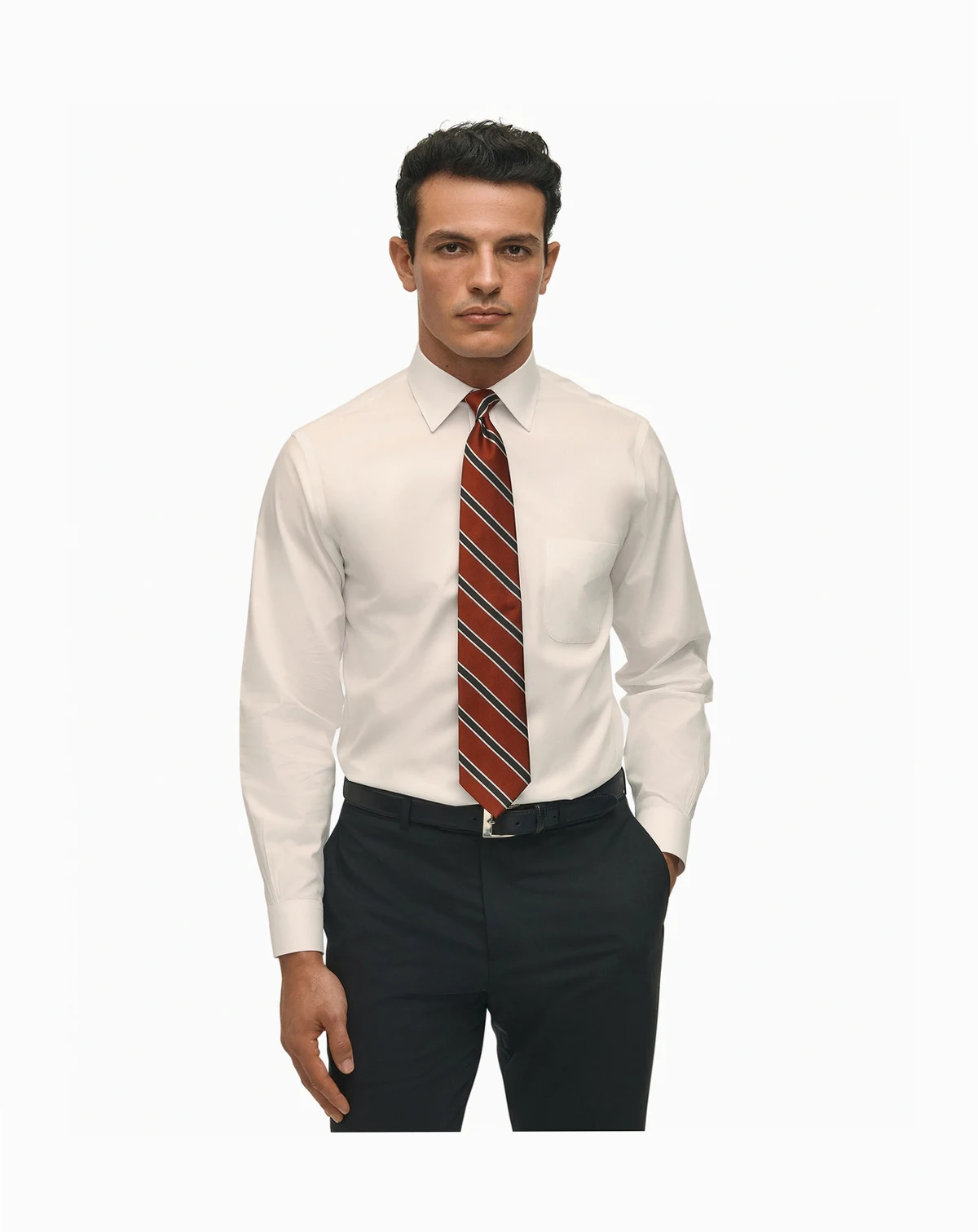 Men's Regular Fit Non-Iron Spread Collar Solid Pinpoint Dress Shirt