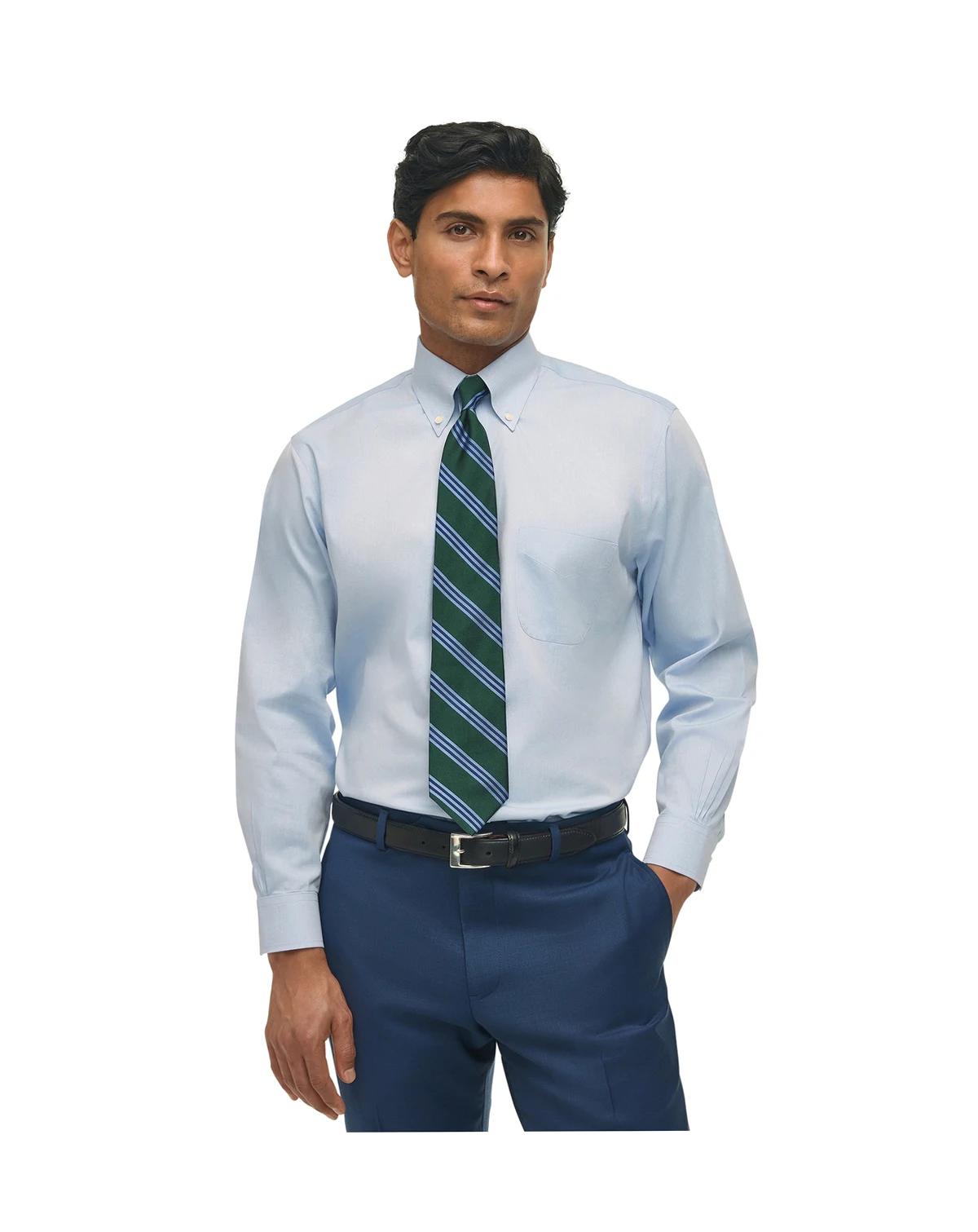 Men’s Regular Fit Non-Iron Polo Button-Down Collar Solid Pinpoint Dress Shirt