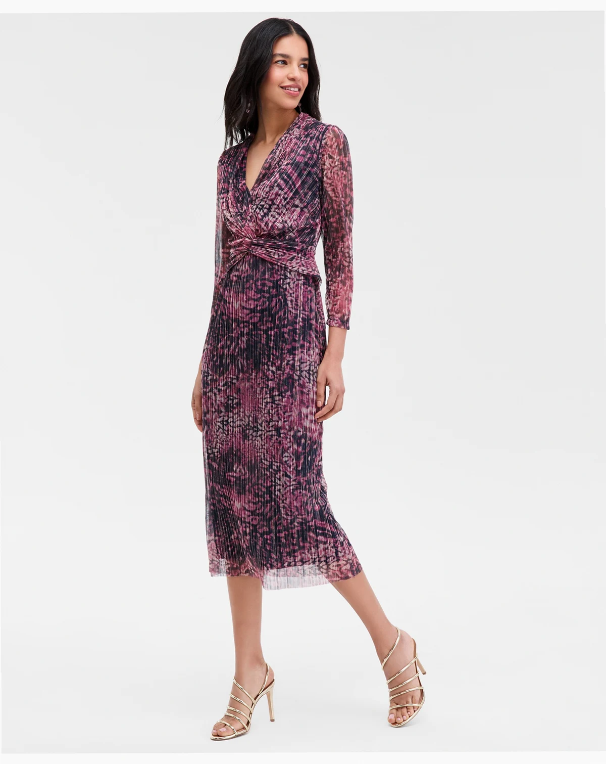 Women's V-Neck Twist-Front Midi Dress