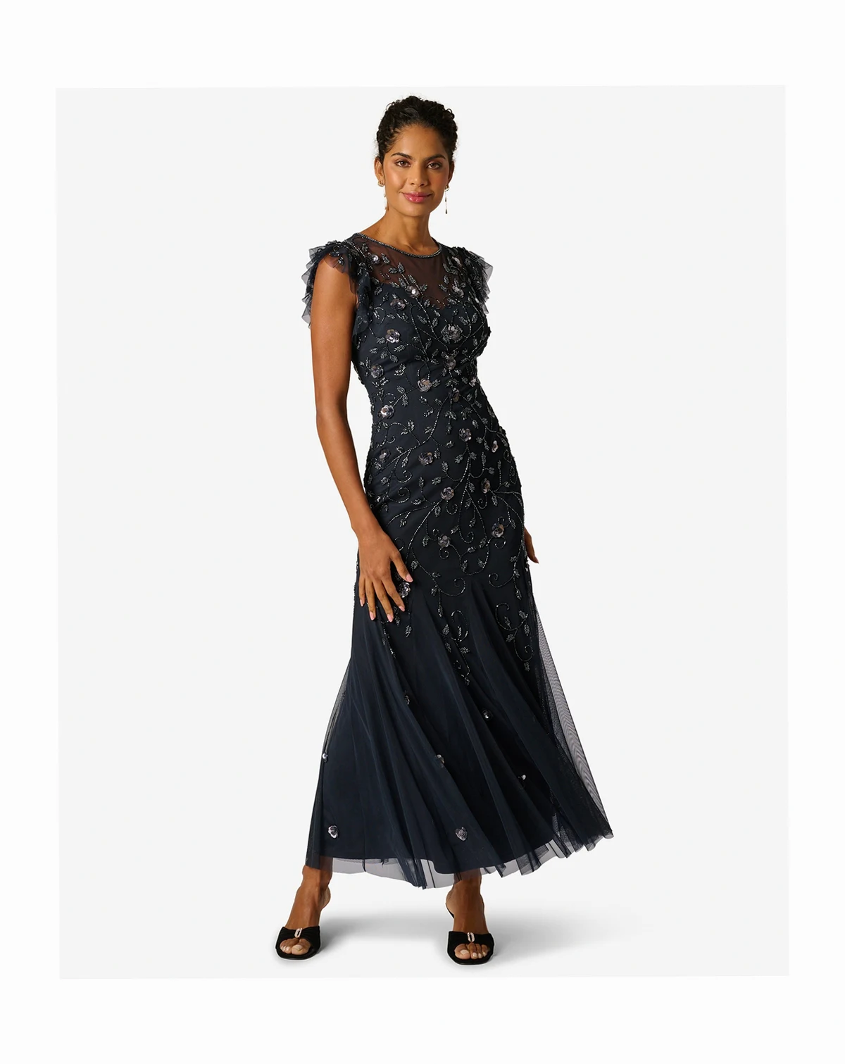 Petite Bead Mesh Ball Gown