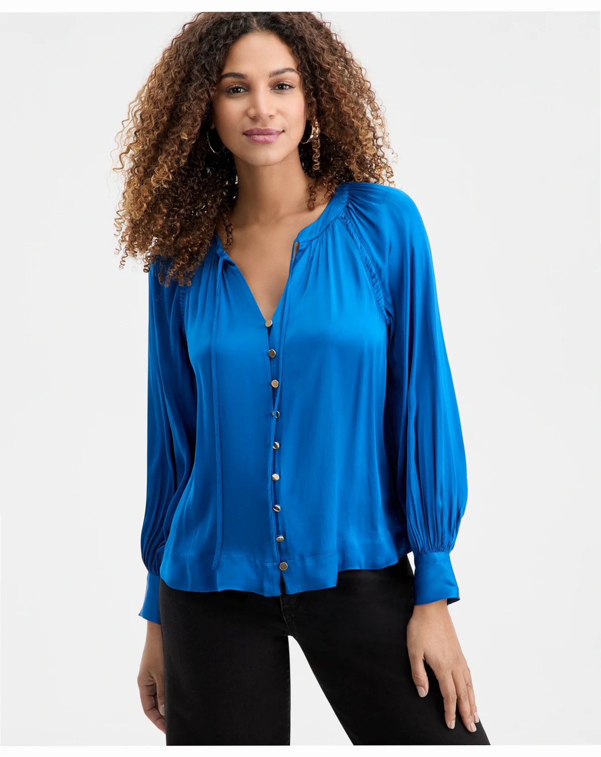 Women's Tie-Neck Puff-Sleeve Blouse, Macy's Exclusive